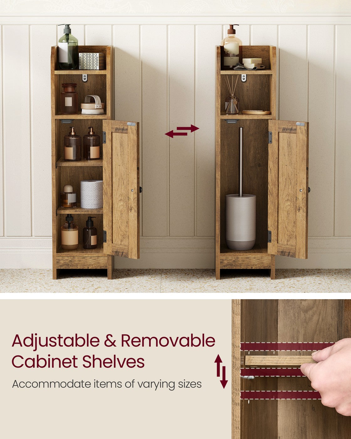 Bathroom Floor Cabinet - Engineered Wood - Honey Brown - Freestanding with Adjustable Shelves