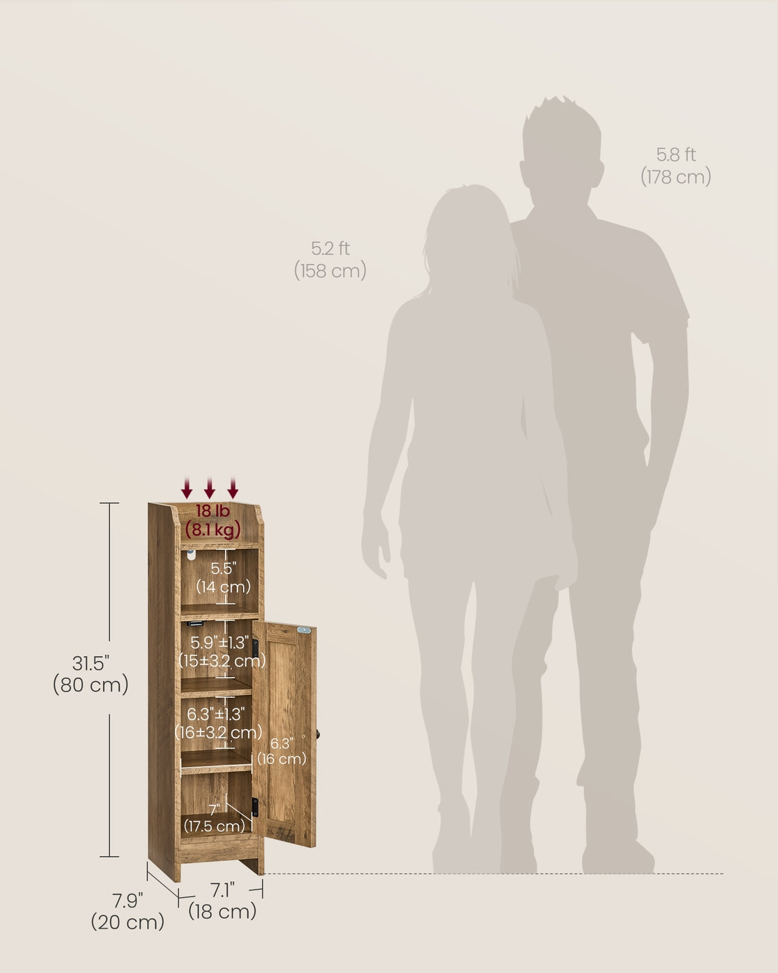 Bathroom Floor Storage Cabinet - 38L - MDF - Adjustable Shelves