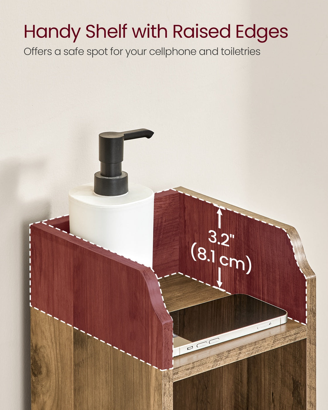 Bathroom Floor Cabinet - Engineered Wood - Honey Brown - Freestanding with Adjustable Shelves