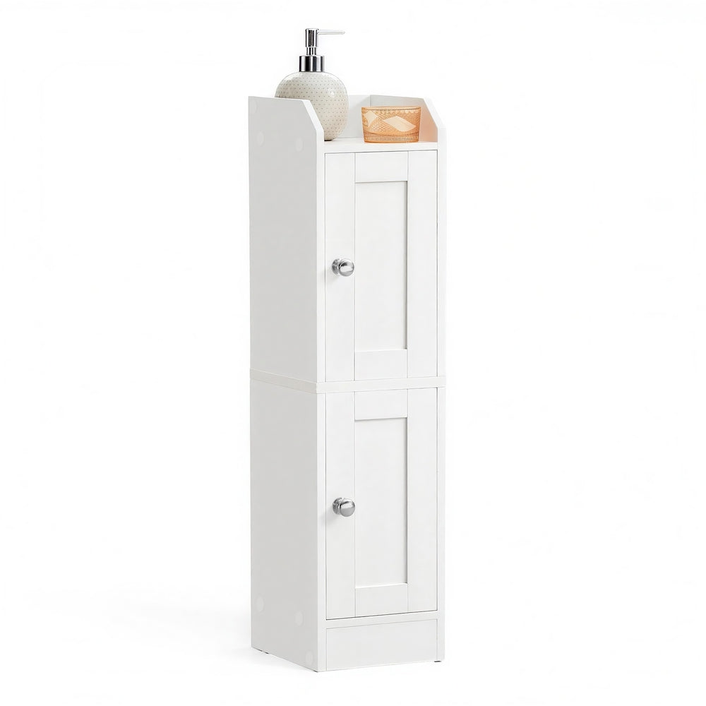 Bathroom Floor Storage Cabinet - MDF - White - with Door and Shelves
