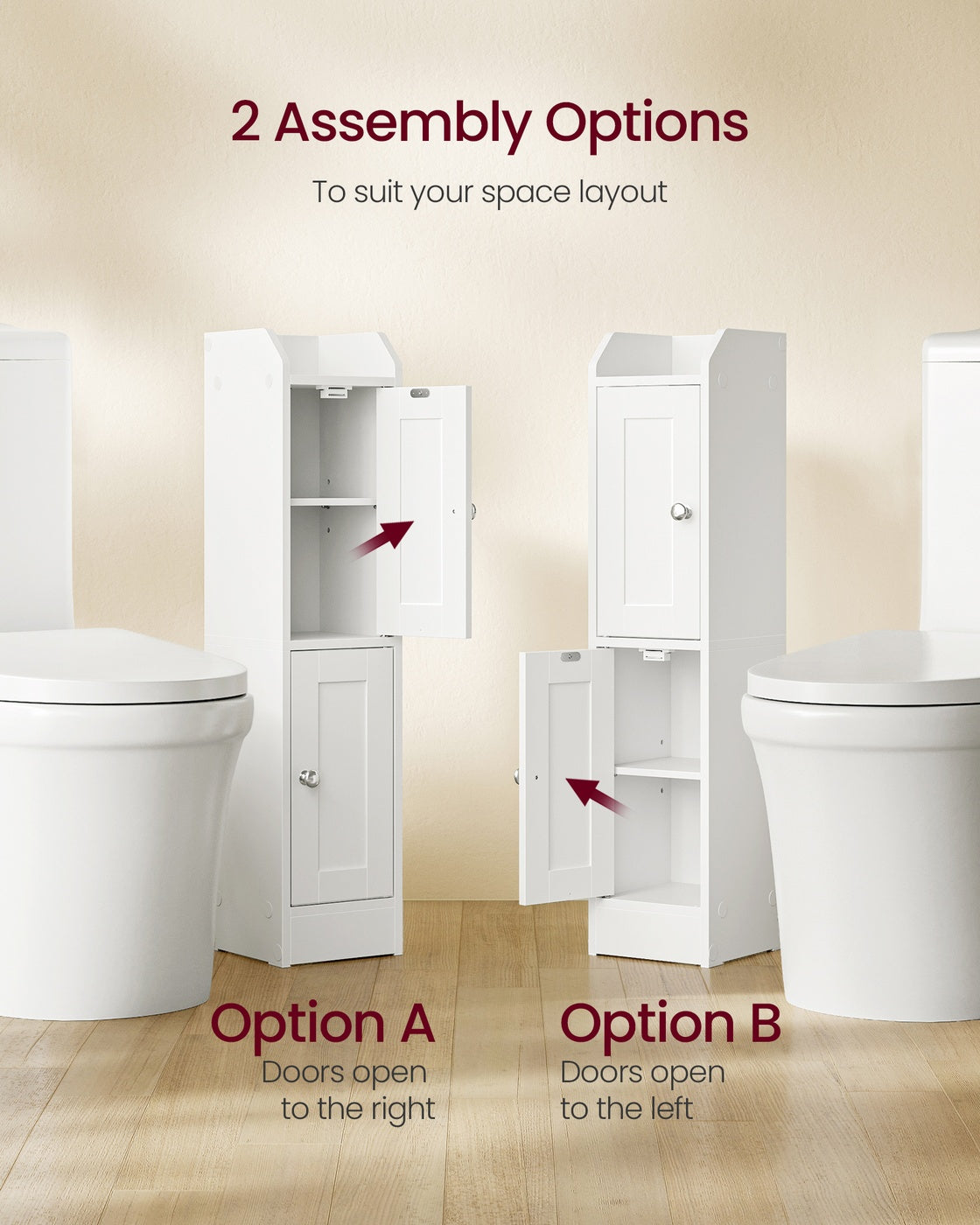 Bathroom Floor Storage Cabinet - MDF - White - with Door and Shelves
