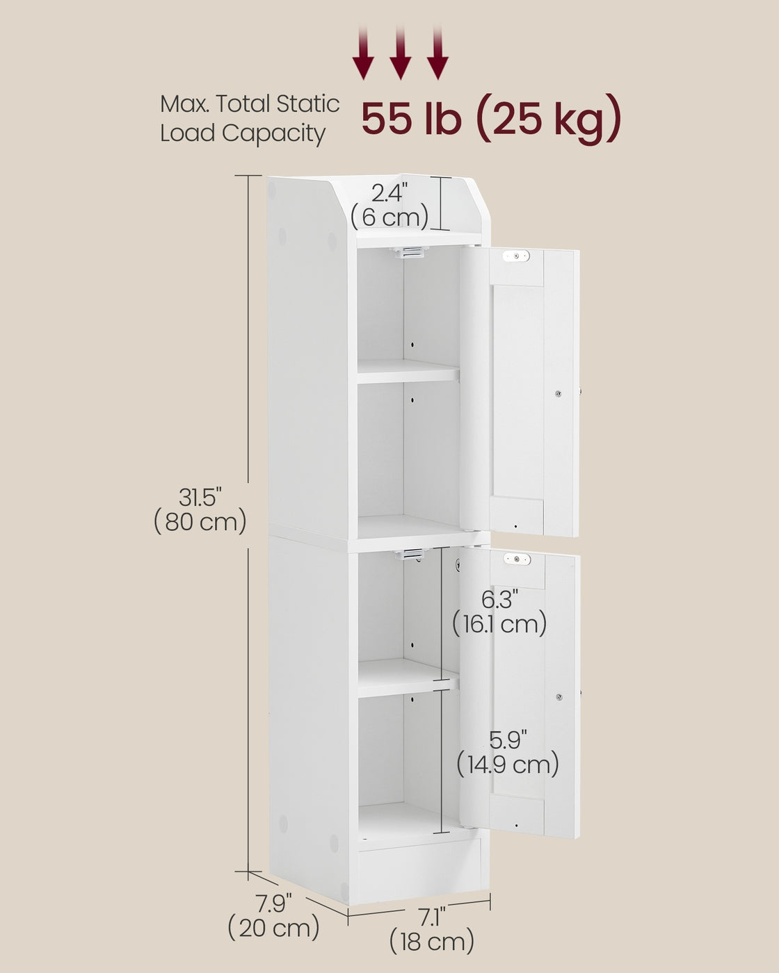 Bathroom Floor Storage Cabinet - MDF - White - with Door and Shelves