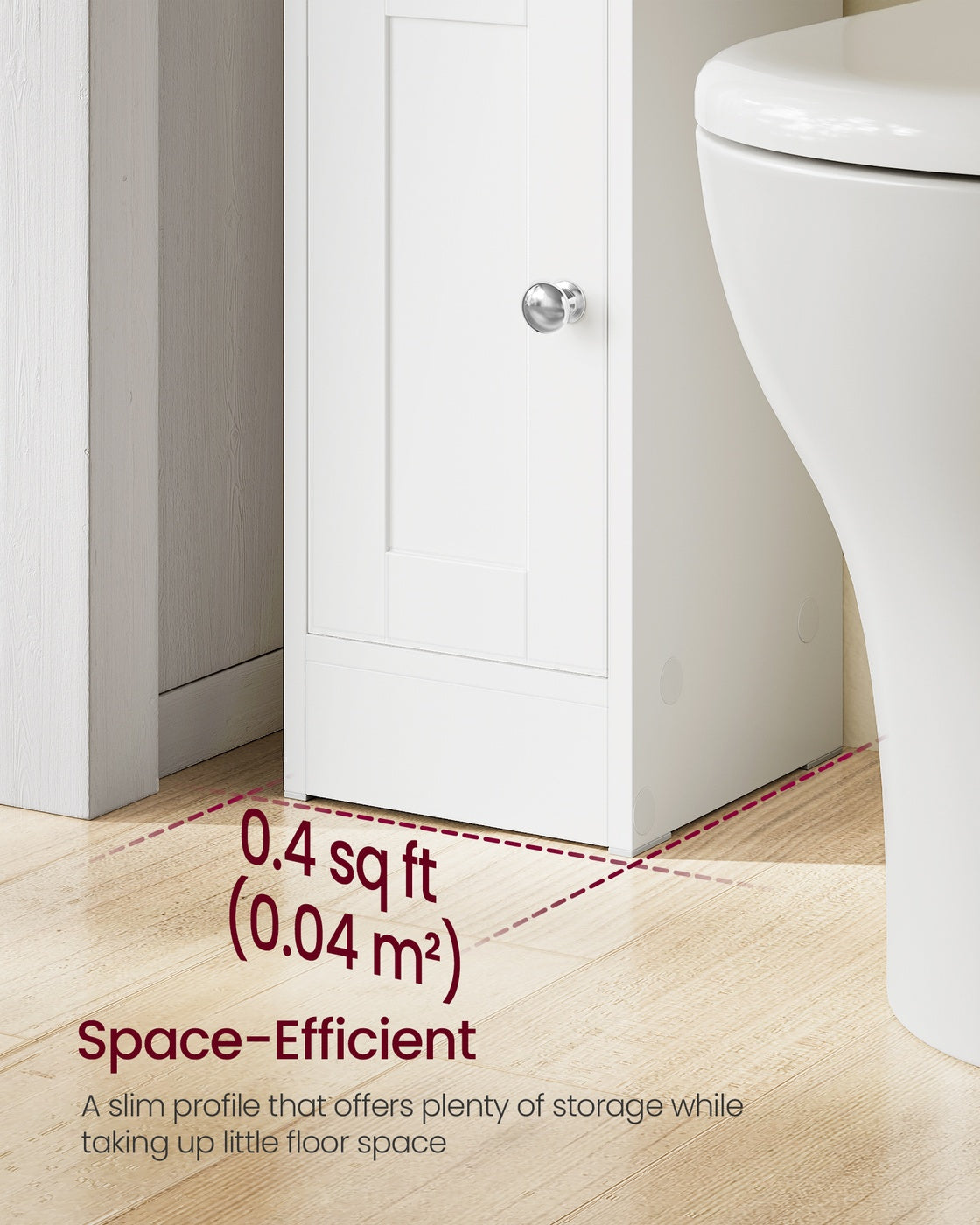 Bathroom Floor Storage Cabinet - MDF - White - with Door and Shelves