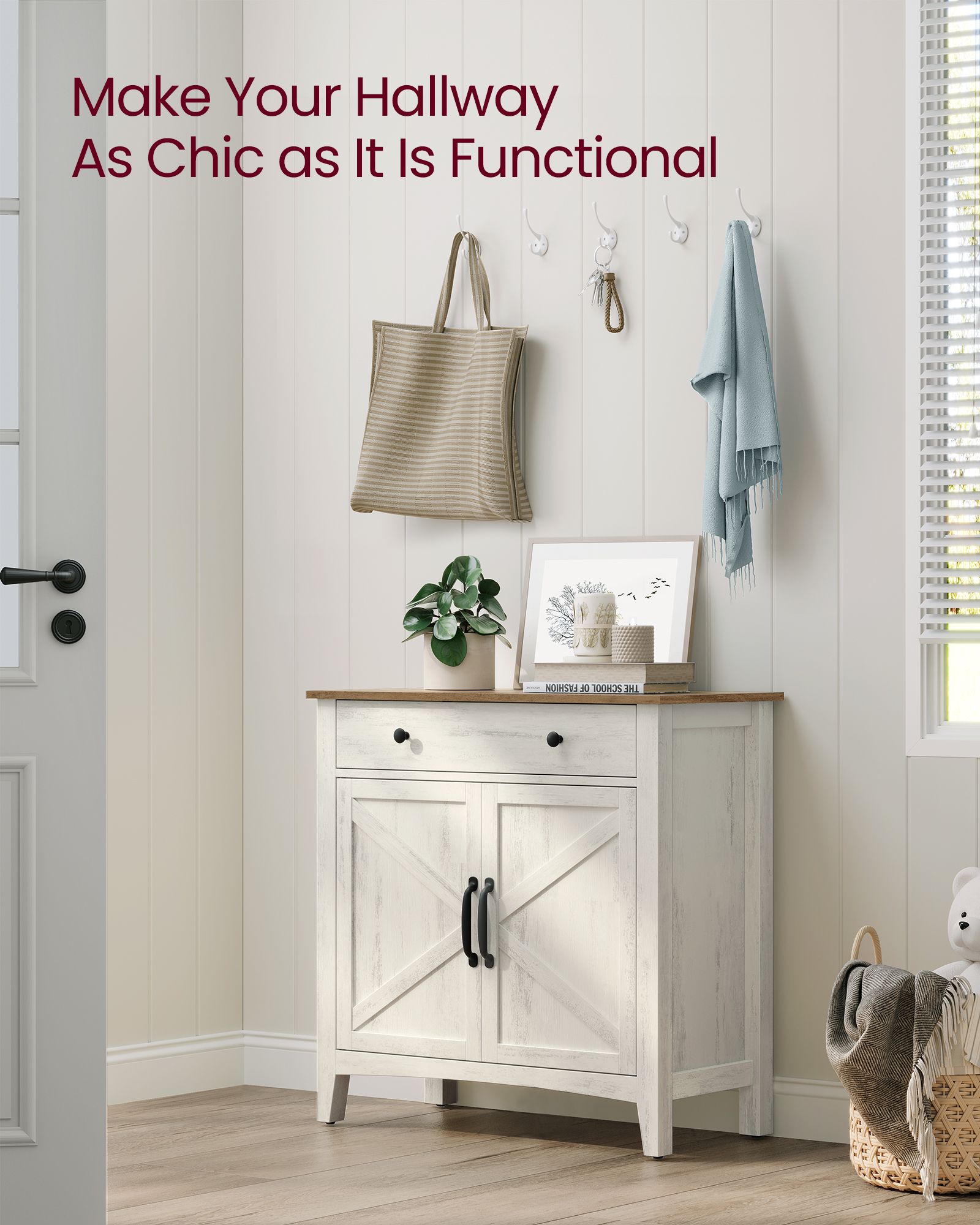 Storage Sideboard - Wood - Rustic White - Adjustable Shelf and Drawer