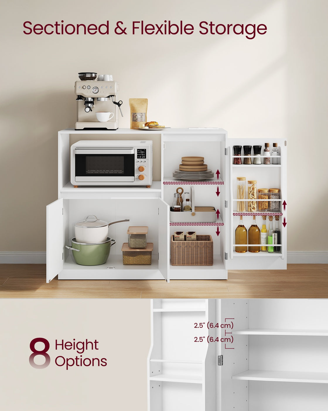Kitchen Sideboard - 90L - Particleboard - Storage Cabinet with Adjustable Shelves