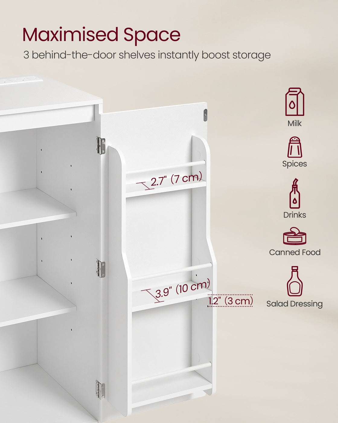 Kitchen Sideboard - 90L - Particleboard - Storage Cabinet with Adjustable Shelves