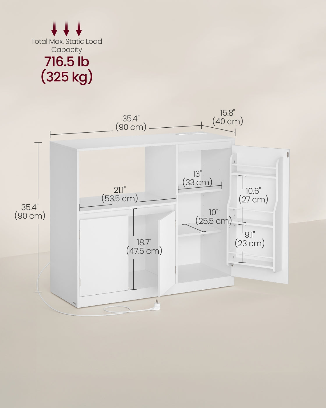 Kitchen Sideboard - 90L - Particleboard - Storage Cabinet with Adjustable Shelves