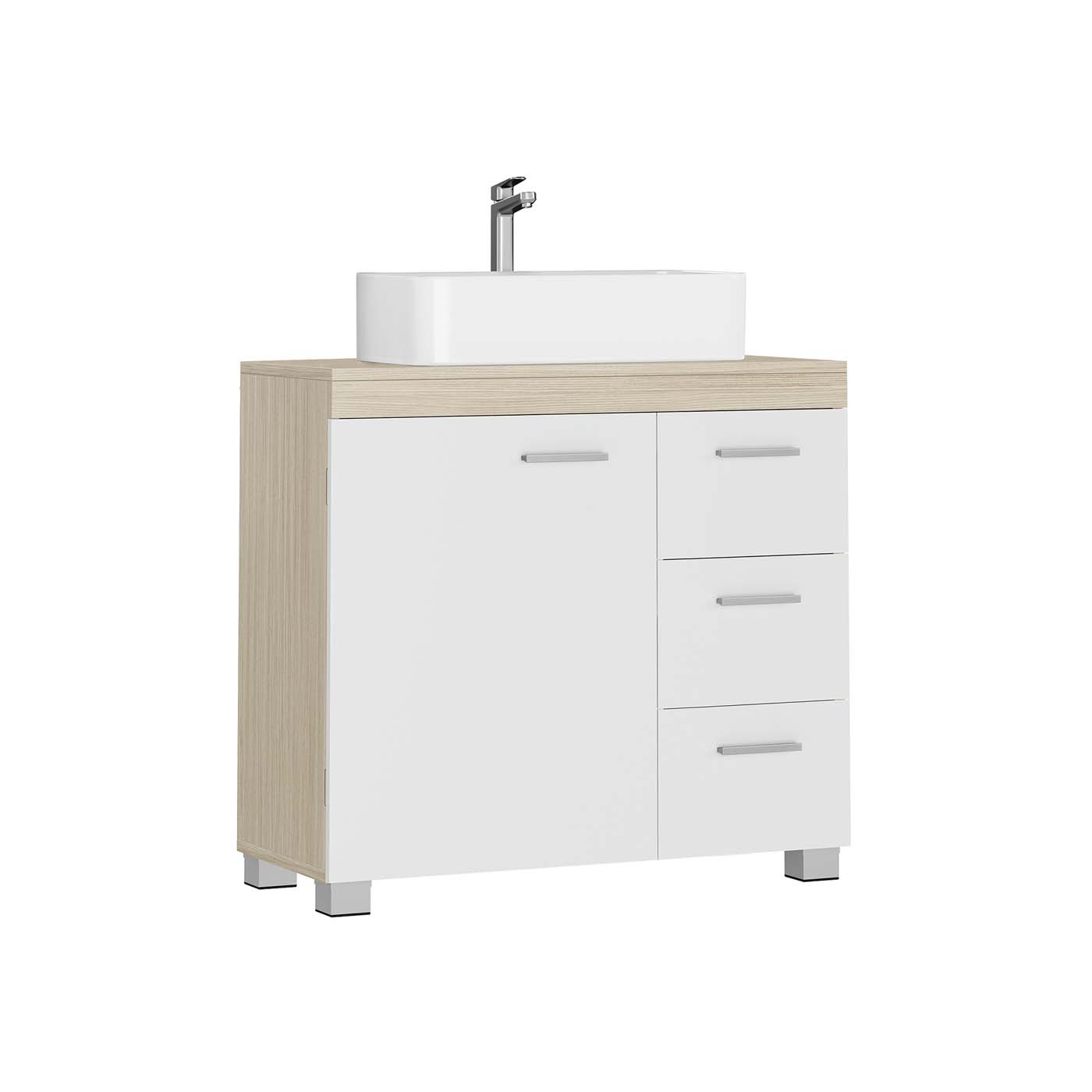 Under Sink Bathroom Cabinet - Wood - White - Featuring 3 Drawers and 2 Compartments
