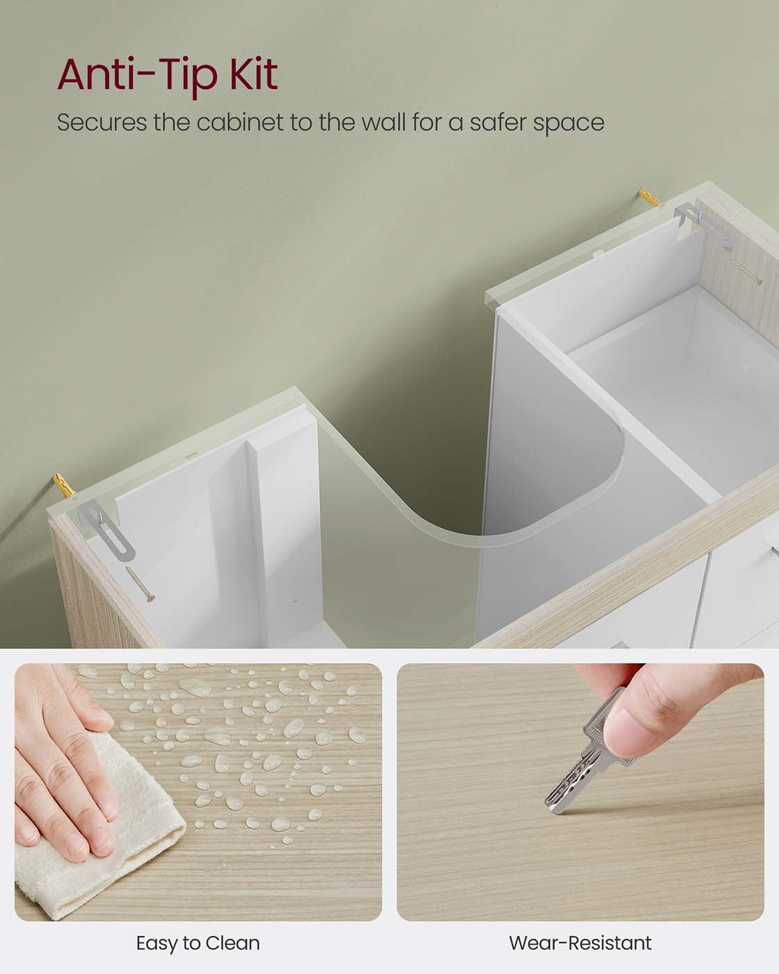 Under Sink Bathroom Cabinet - Wood - White - Featuring 3 Drawers and 2 Compartments