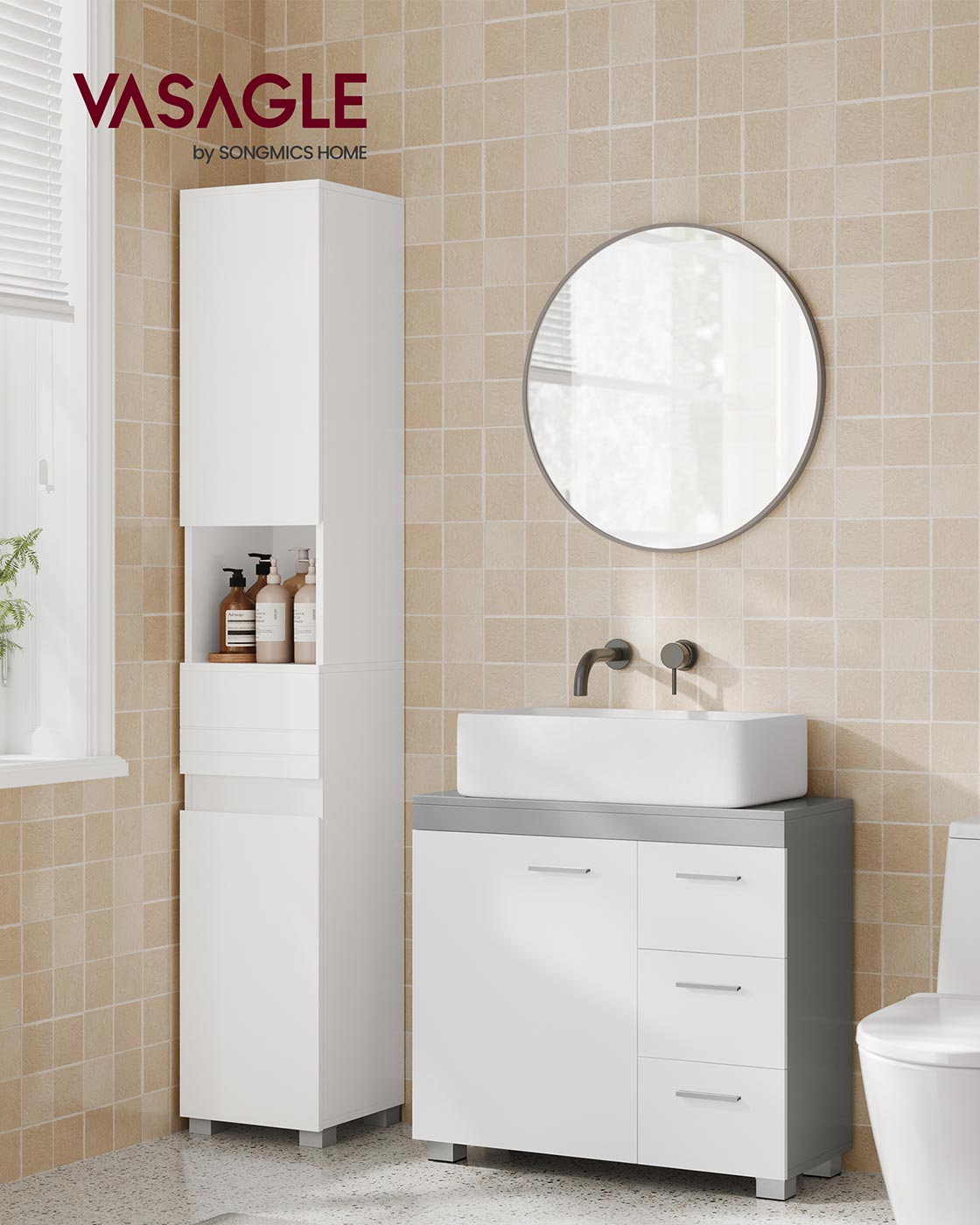 Under Sink Bathroom Cabinet - Wood - White - 3 Drawers