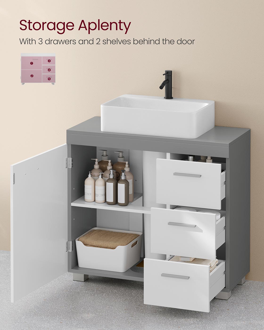 Under Sink Bathroom Cabinet - Wood - White - 3 Drawers