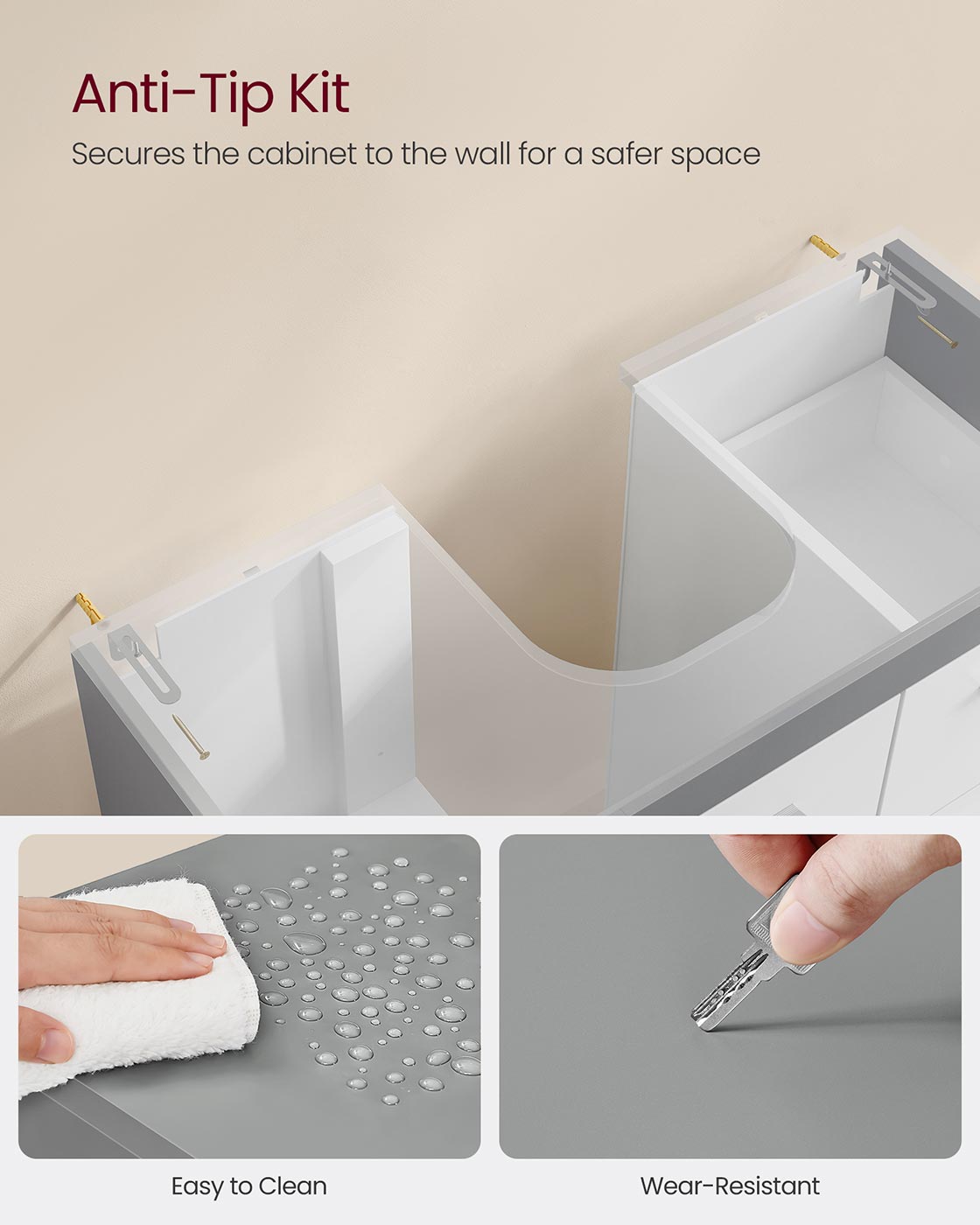 Under Sink Bathroom Cabinet - Wood - White - 3 Drawers