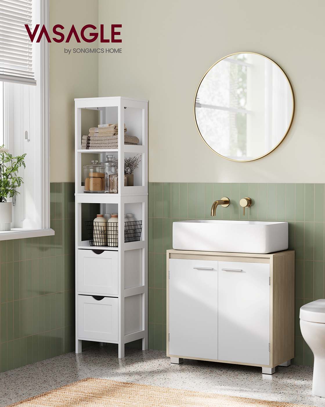 Under Sink Bathroom Cabinet - MDF - Natural Beige - Two Storage Compartments