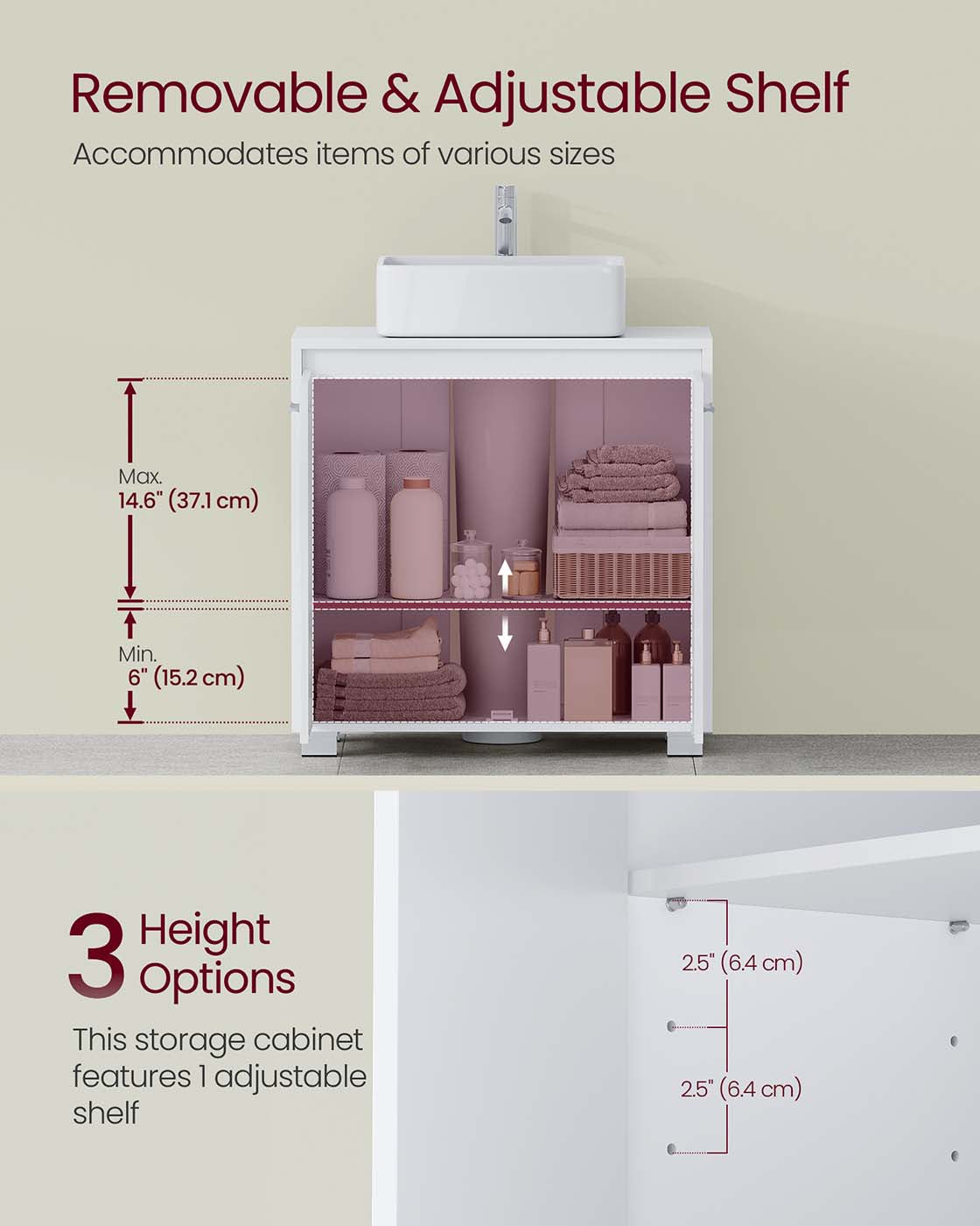 Under Sink Bathroom Cabinet - 2 Storage Compartments - Engineered Wood - Cloud White