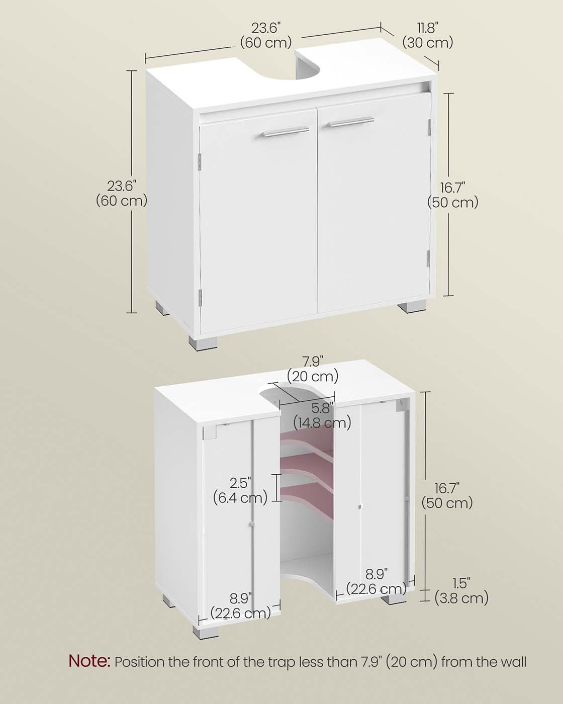 Under Sink Bathroom Cabinet - 2 Storage Compartments - Engineered Wood - Cloud White