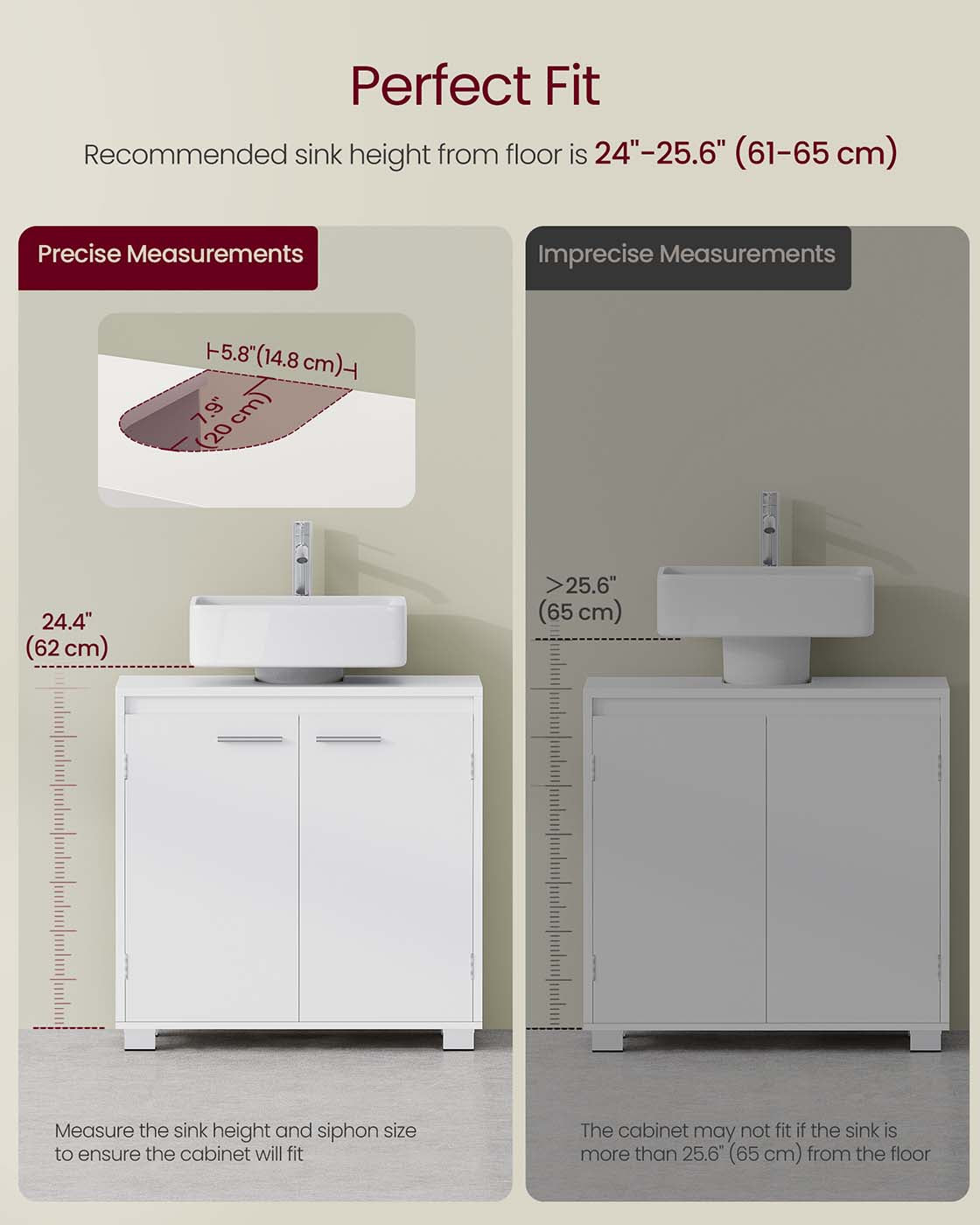 Under Sink Bathroom Cabinet - 2 Storage Compartments - Engineered Wood - Cloud White