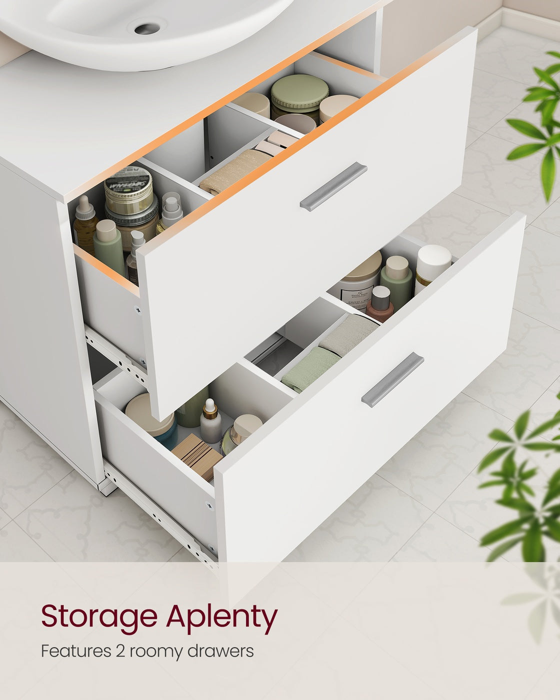 Under Sink Bathroom Cabinet - 30L - MDF - 2 Drawers