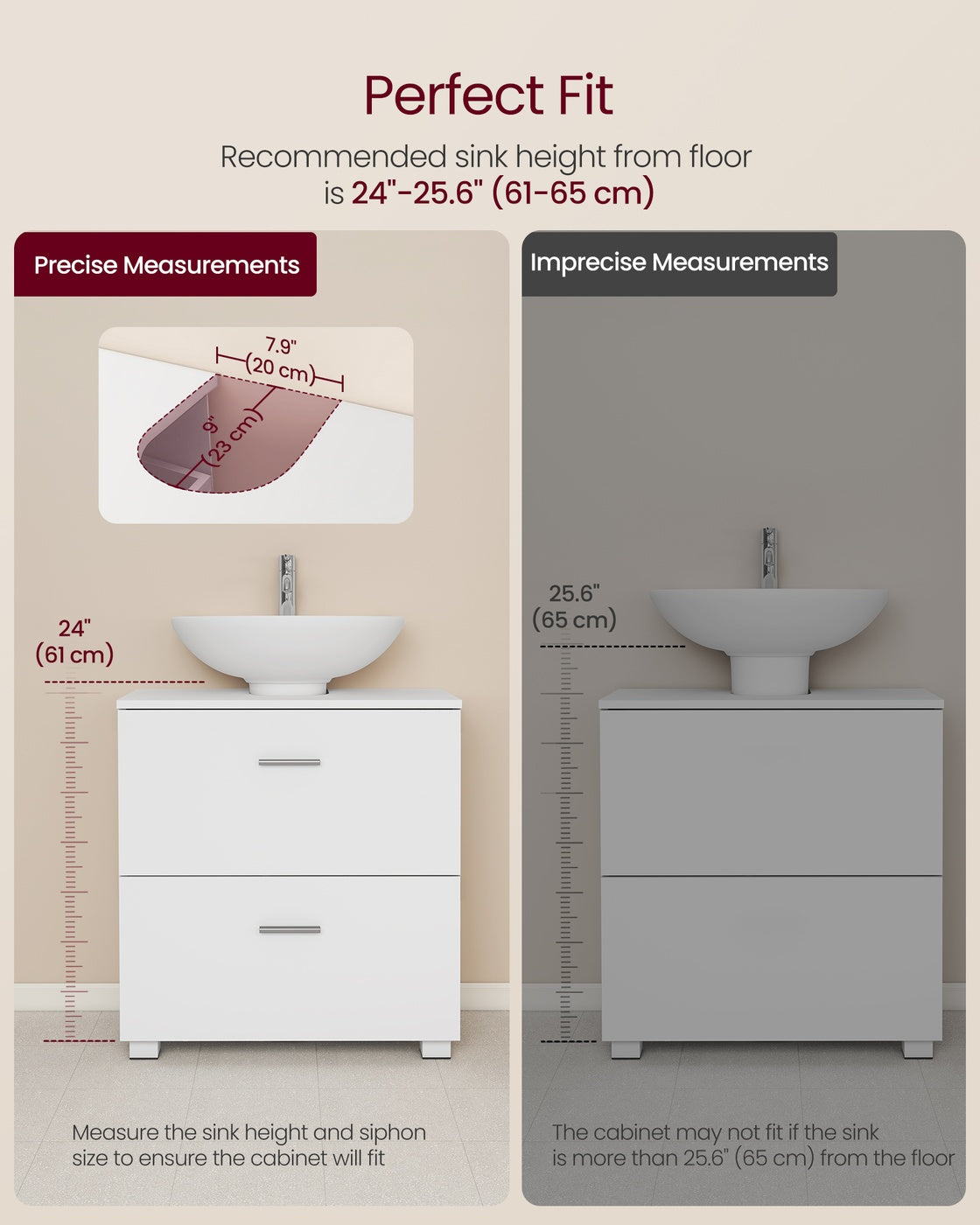 Under Sink Bathroom Cabinet - 30L - MDF - 2 Drawers