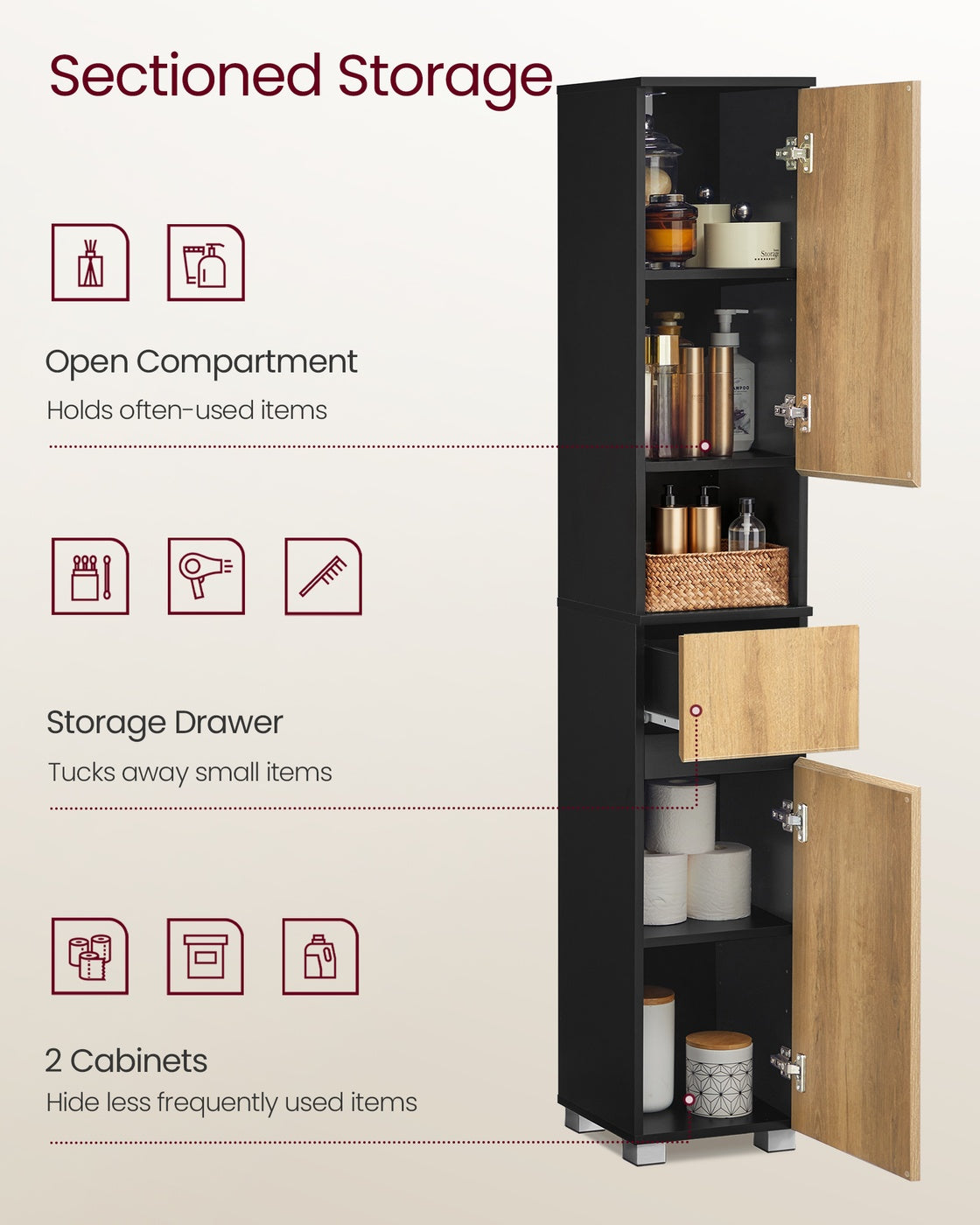 Tall Bathroom Cabinet - 30L - MDF - With Drawer