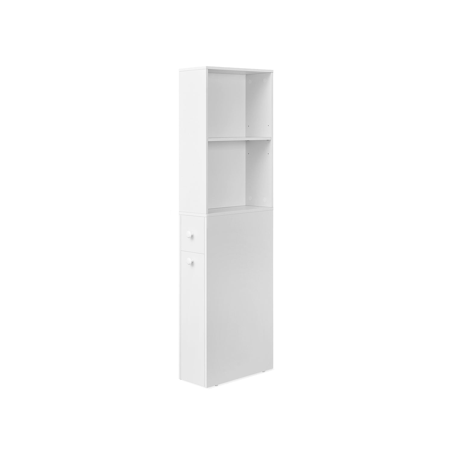 Tall Bathroom Cabinet - Wood - Classic White - Freestanding Slim Storage with Drawers and Adjustable Shelf