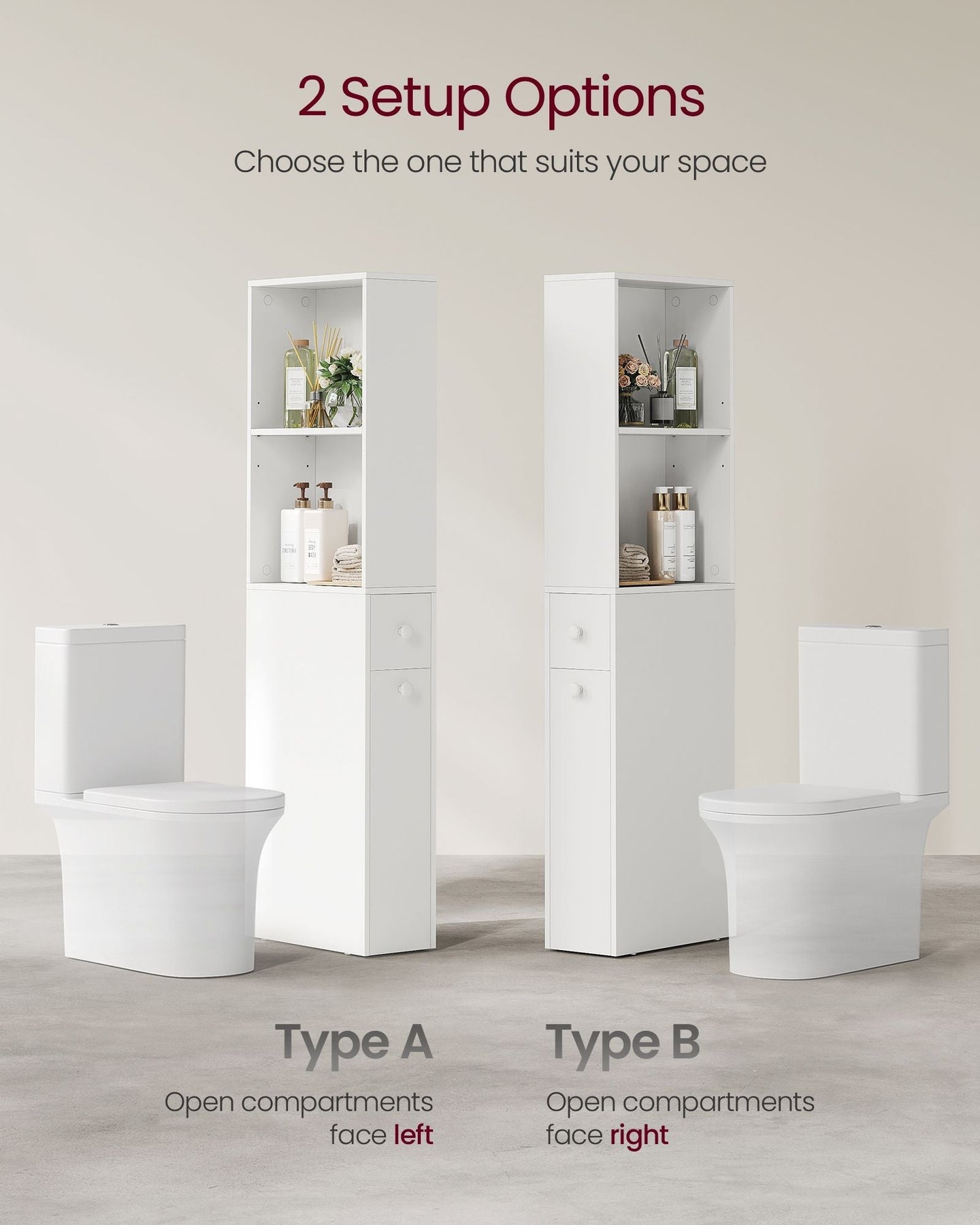 Tall Bathroom Cabinet - Wood - Classic White - Freestanding Slim Storage with Drawers and Adjustable Shelf