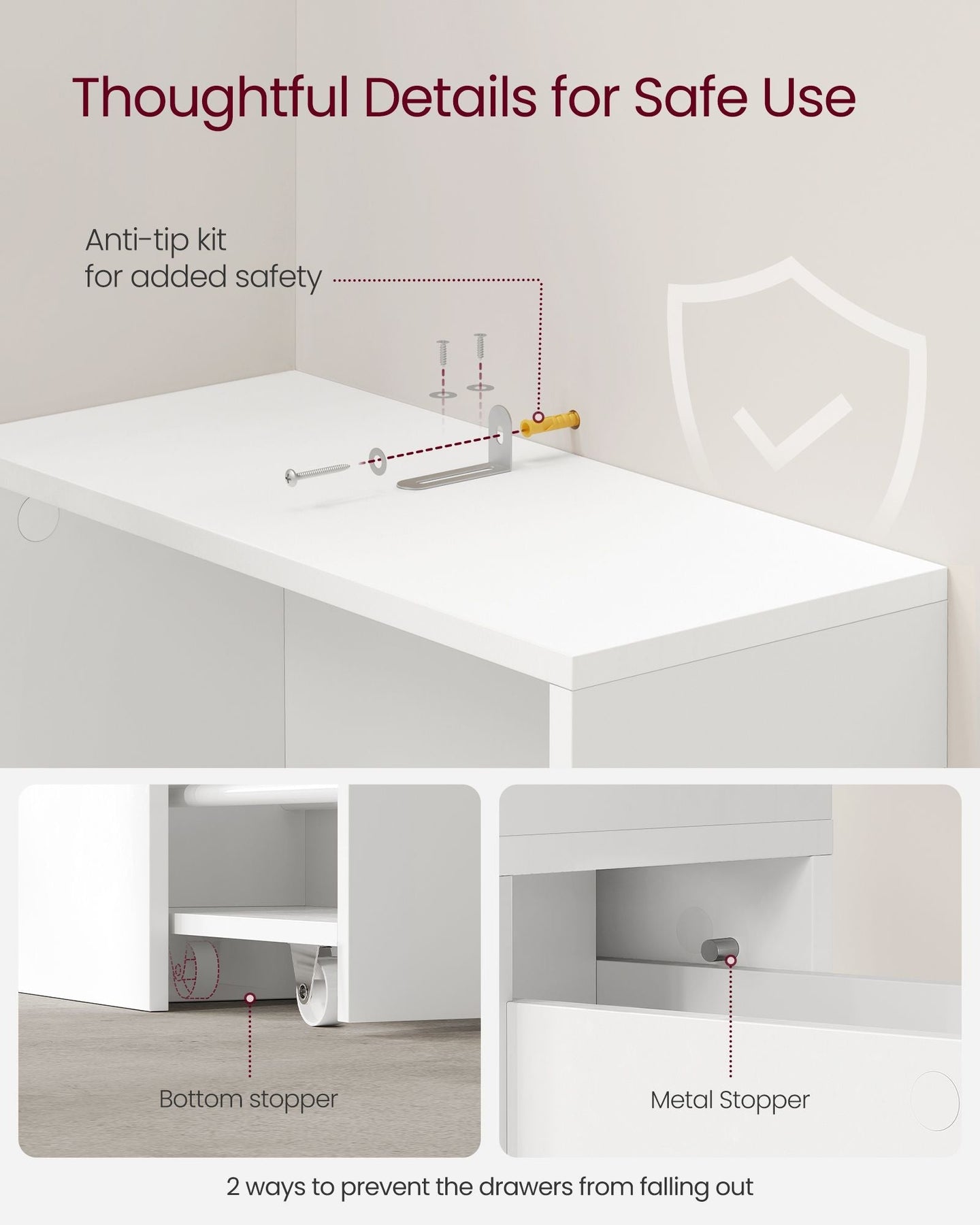 Tall Bathroom Cabinet - Wood - Classic White - Freestanding Slim Storage with Drawers and Adjustable Shelf