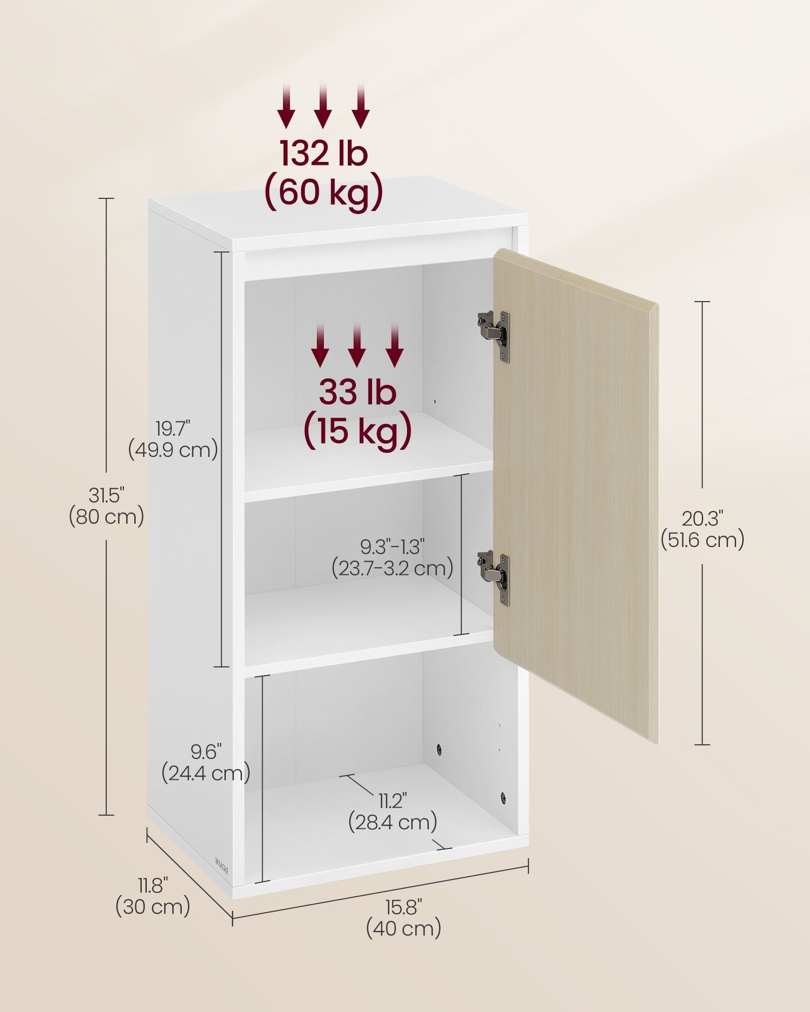 Wall-Mounted Bathroom Cabinet - MDF - Cloud White - Adjustable Door Swing Direction and Shelf
