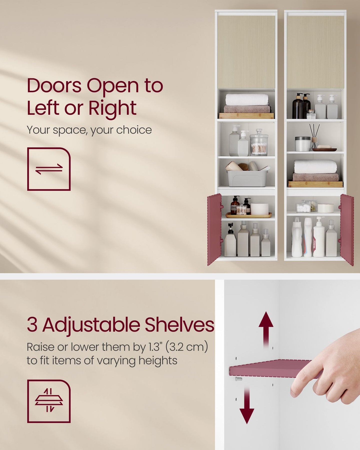 Wall-Mounted Bathroom Cabinet - Engineered Wood - Cloud White - Adjustable Shelves and Door Swing Direction