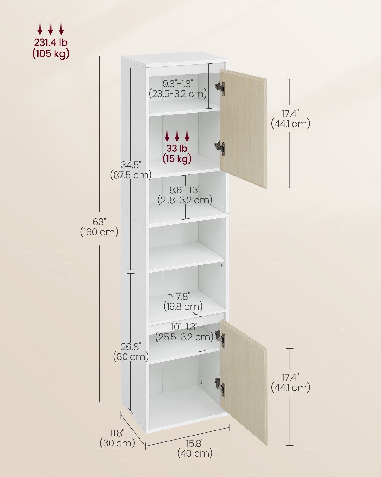 Wall-Mounted Bathroom Cabinet - Engineered Wood - Cloud White - Adjustable Shelves and Door Swing Direction