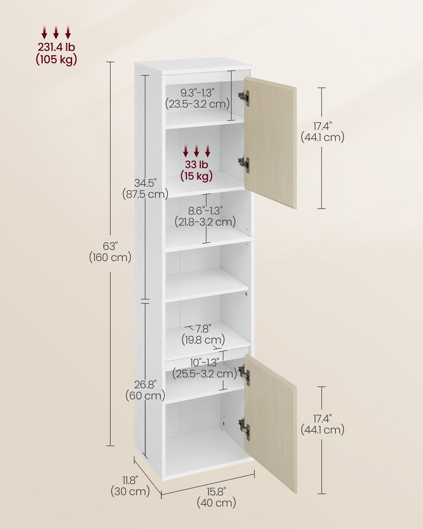 Wall-Mounted Bathroom Cabinet - Engineered Wood - Cloud White - Adjustable Shelves and Door Swing Direction