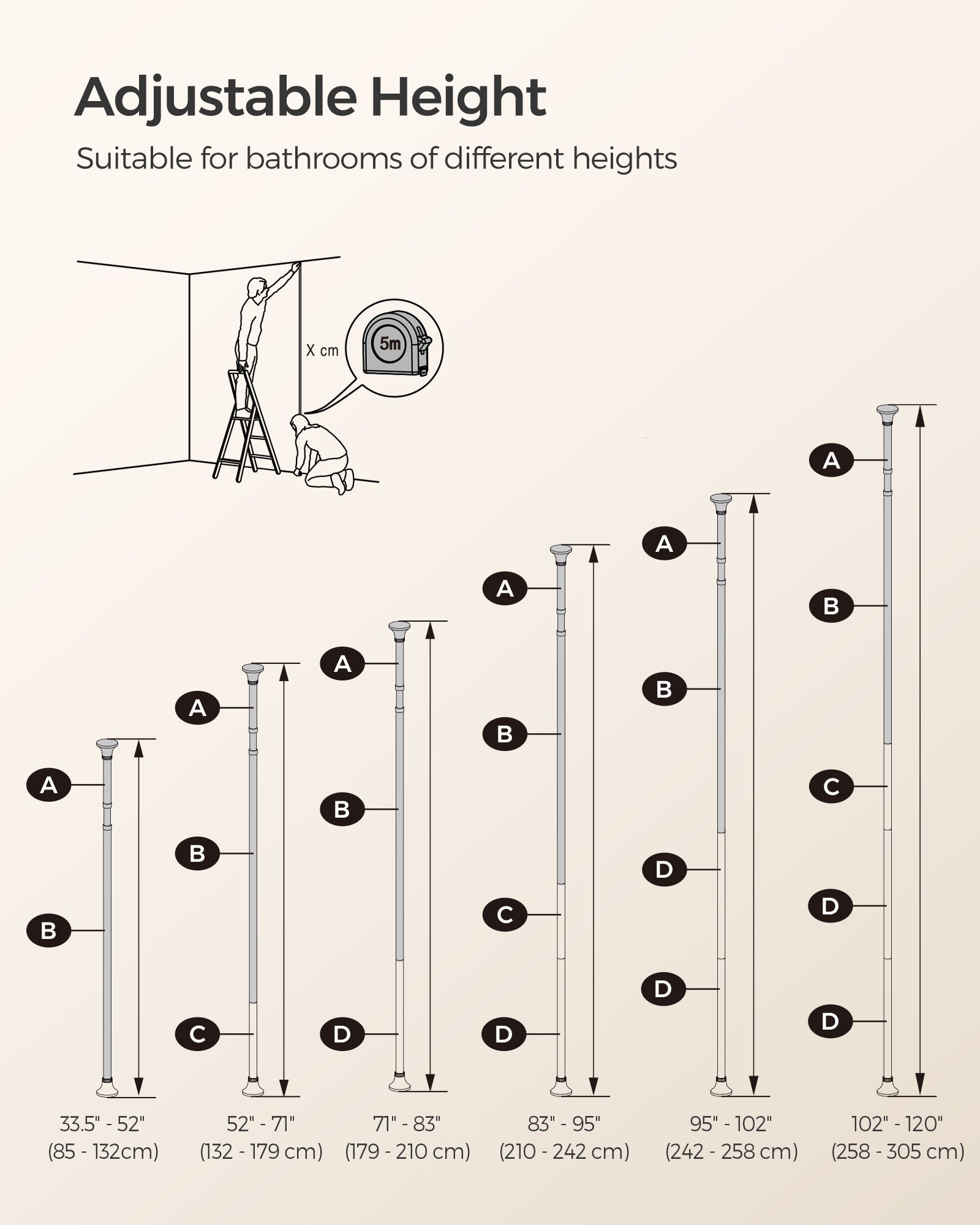 Adjustable Bathroom Corner Shelf - Metal - Silver - 4 Tier Telescopic Organizer