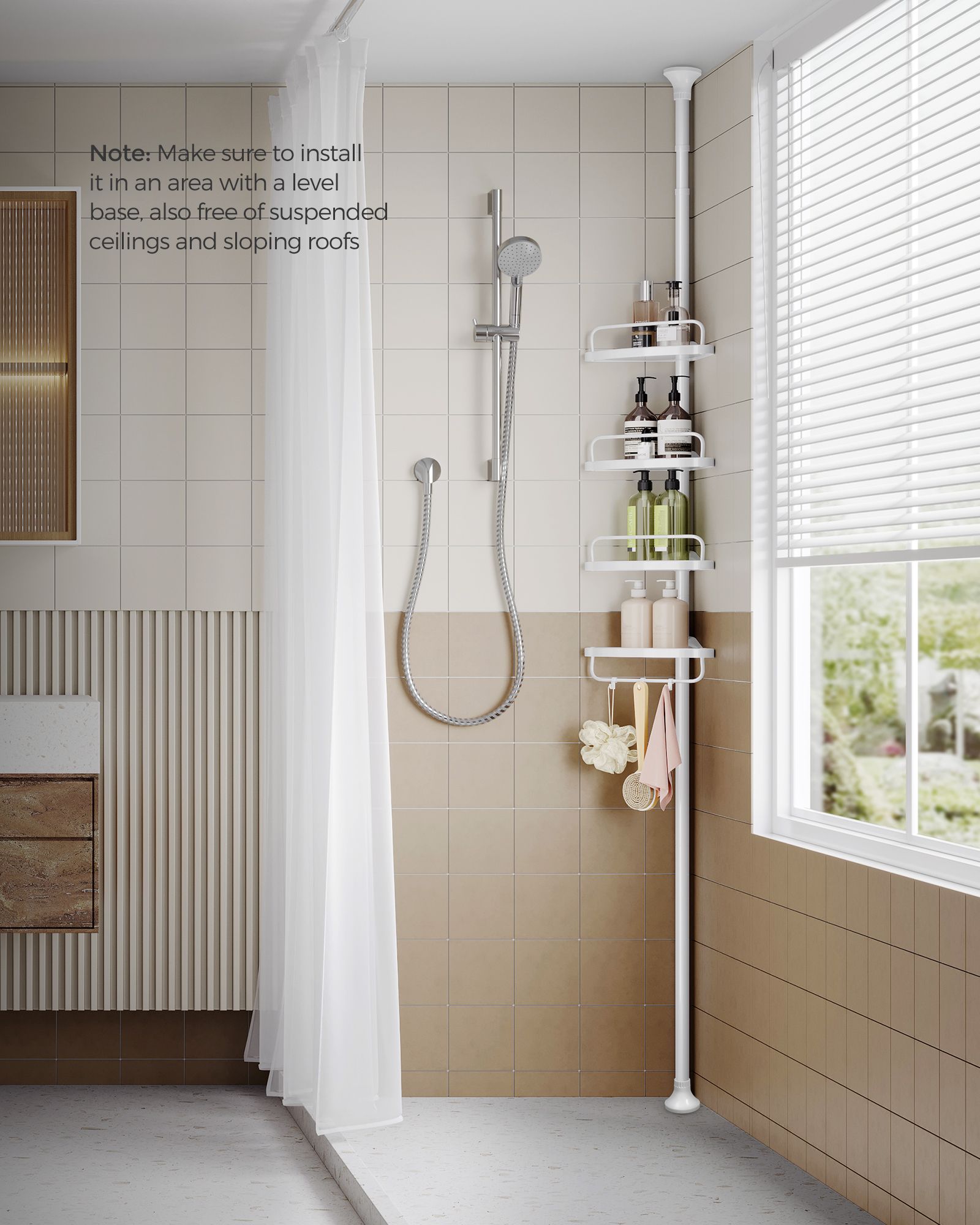 Adjustable Bathroom Corner Shelf - Metal - Silver - 4 Tier Telescopic Organizer