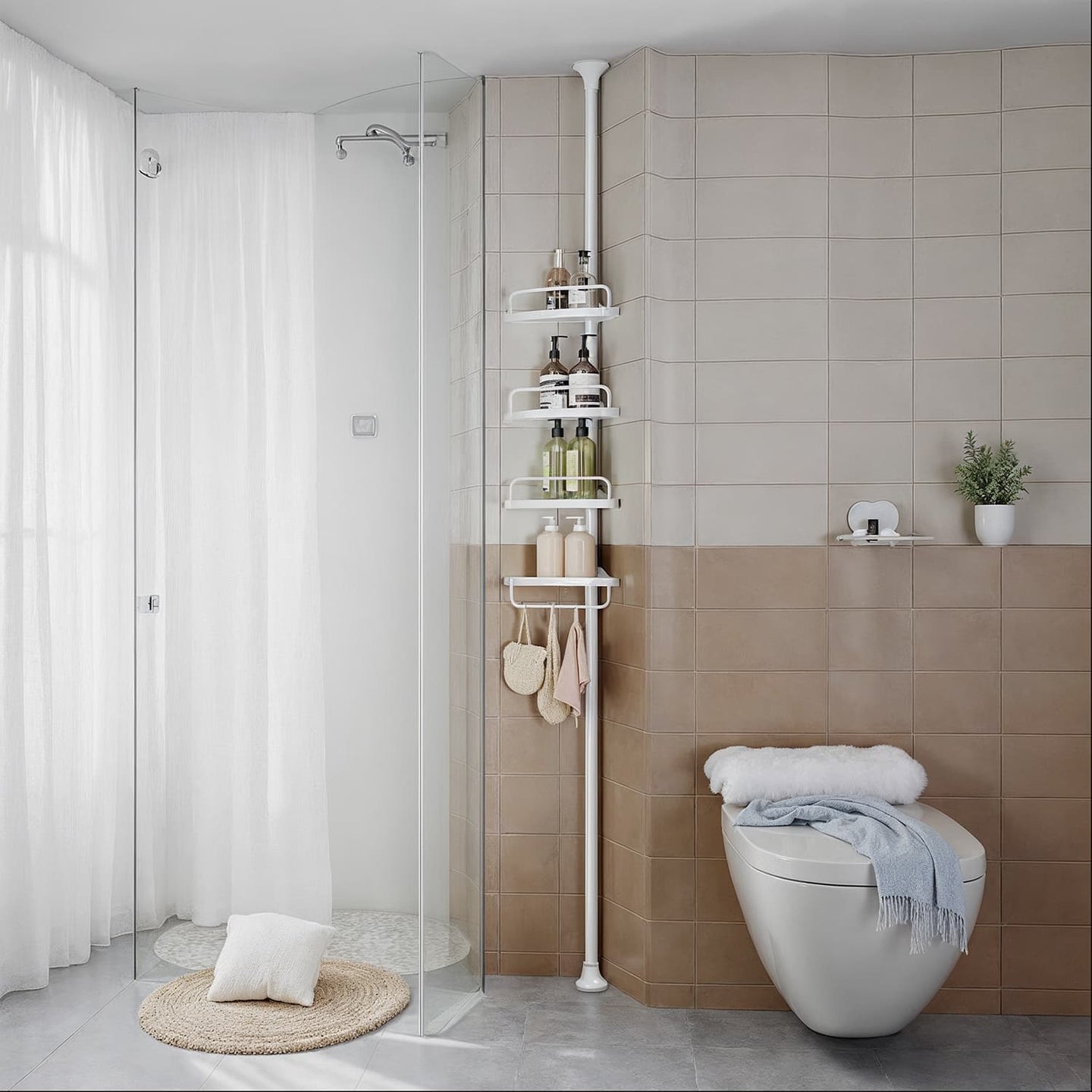 Bathroom Storage Rack - Metal - White - Adjustable 4-Tier Corner Shelf