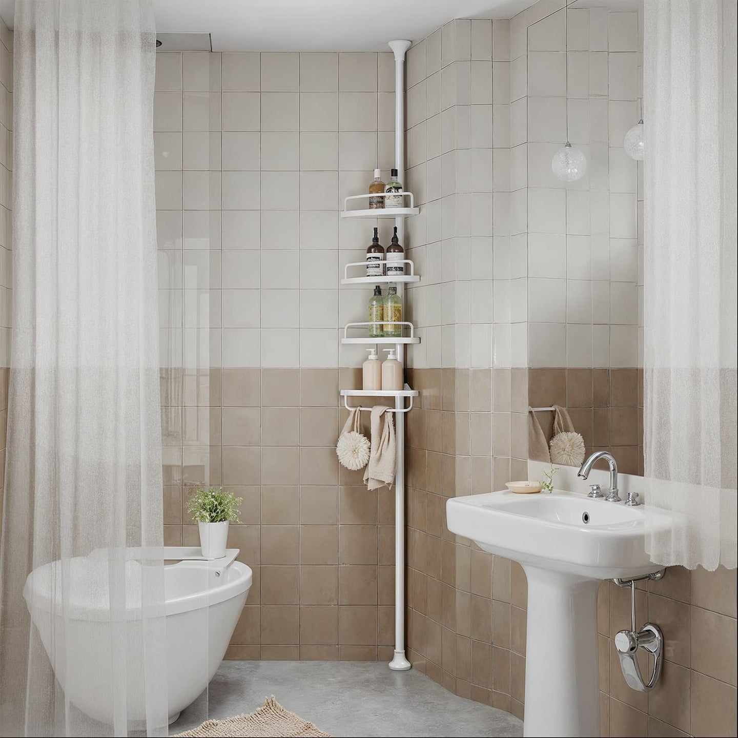 Bathroom Storage Rack - Metal - White - Adjustable 4-Tier Corner Shelf