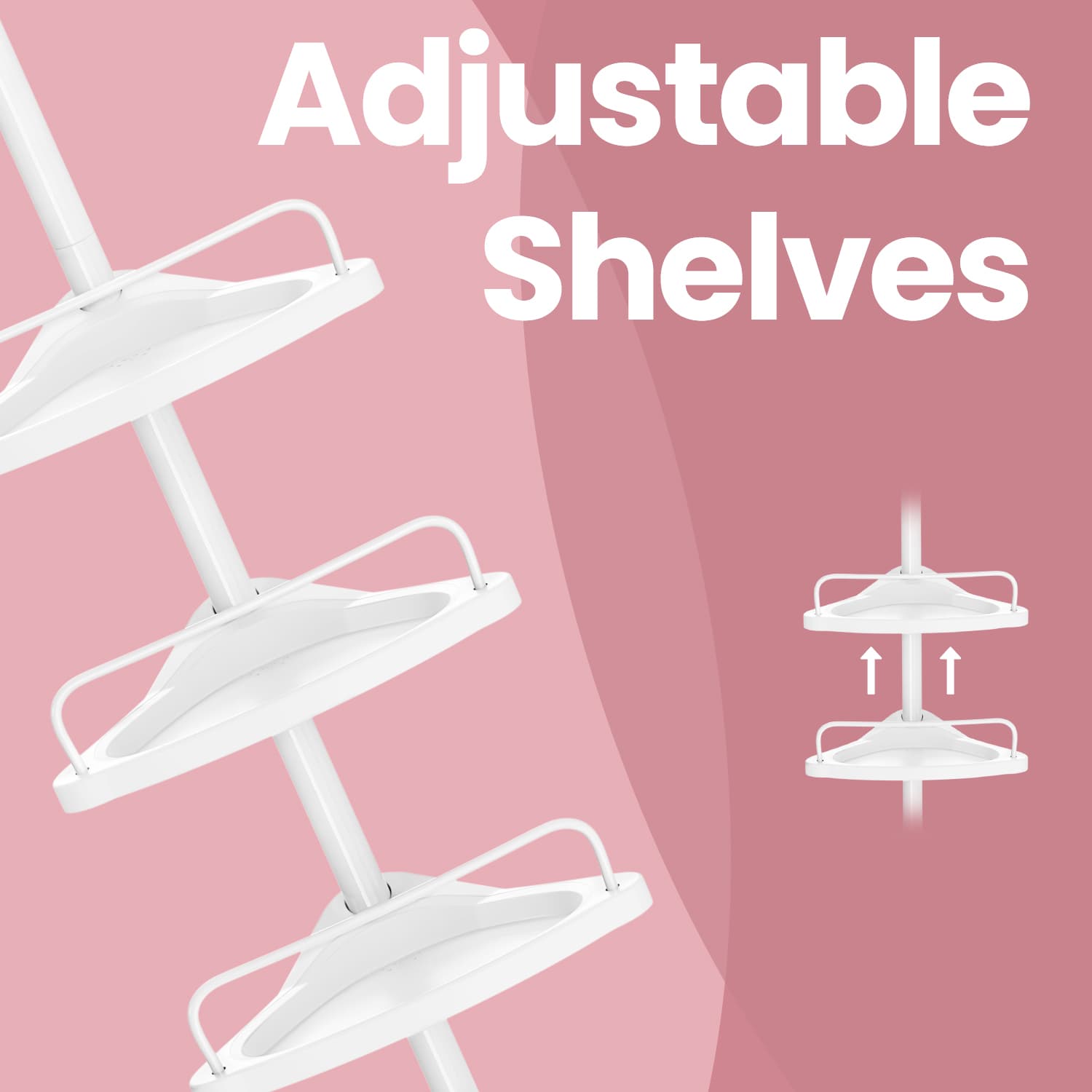 Bathroom Storage Rack - Metal - White - Adjustable 4-Tier Corner Shelf