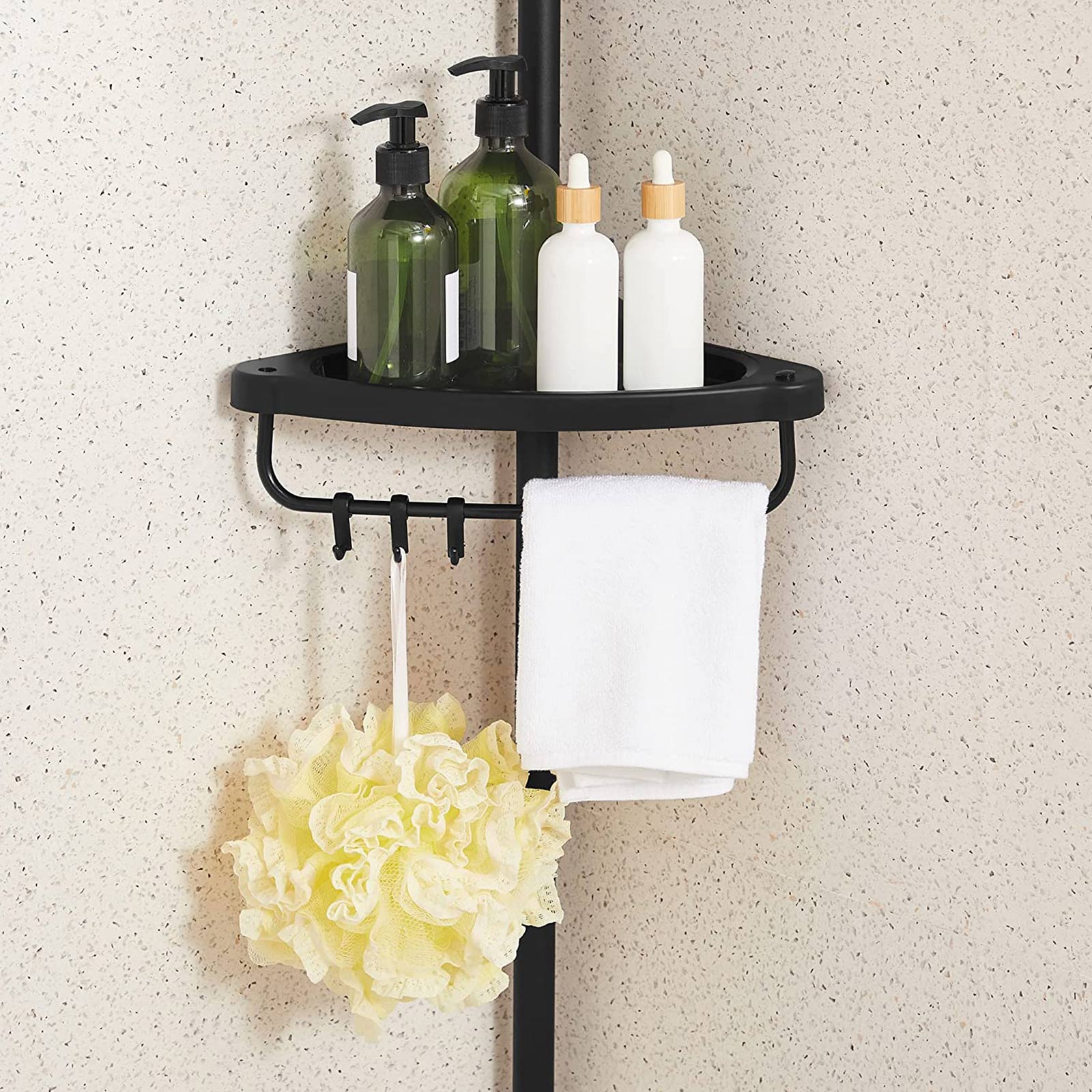 Adjustable Corner Bathroom Shelf - Telescopic 4-Tier Design - Metal - Black