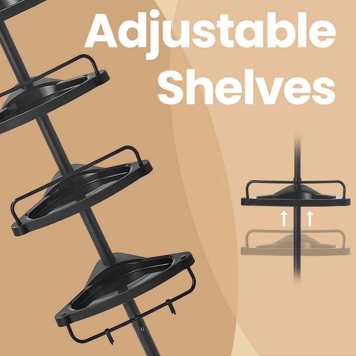 Corner Shower Shelf - Metal - Black - Adjustable 4-Tier Bathroom Organiser (85-305 cm)