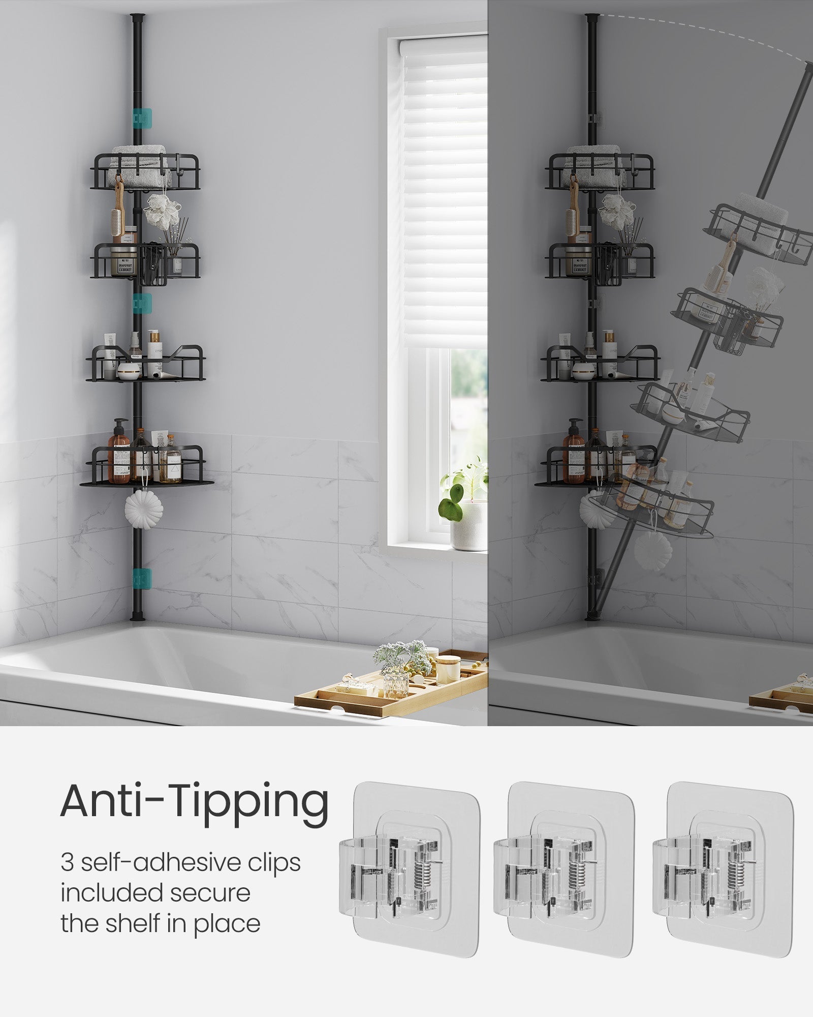 4-Tier Corner Shower Caddy - Ink Black - Rust-Resistant