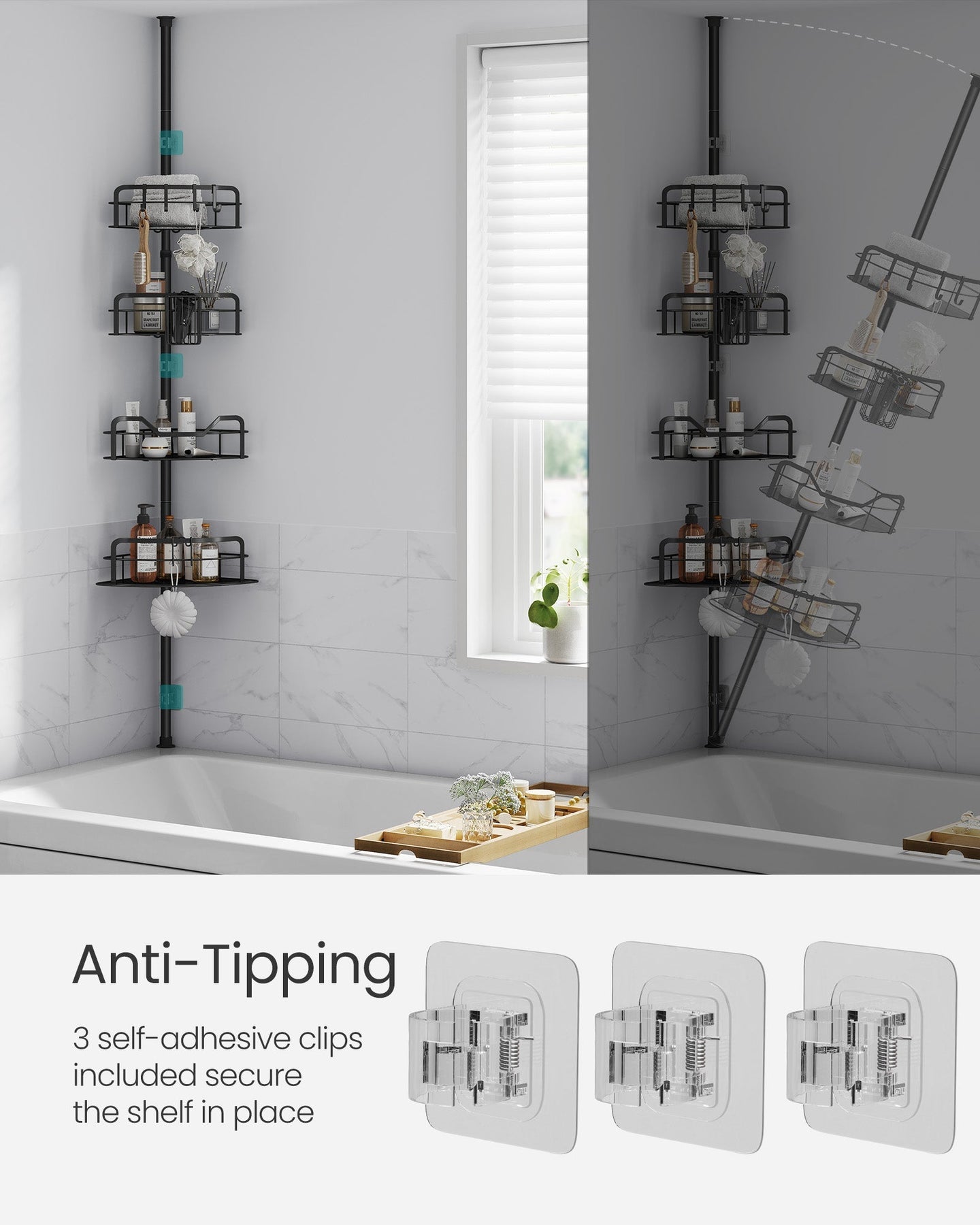 4-Tier Corner Shower Caddy - Ink Black - Rust-Resistant
