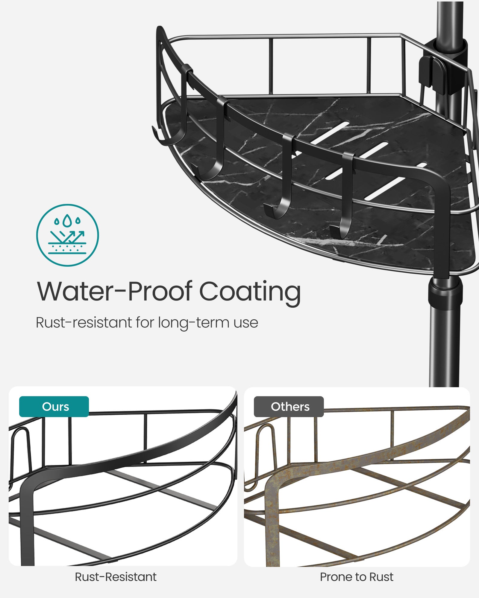 4-Tier Corner Shower Caddy - Ink Black - Rust-Resistant