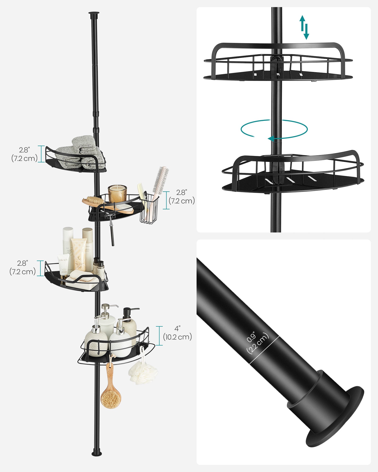 4-Tier Corner Shower Caddy - Ink Black - Rust-Resistant