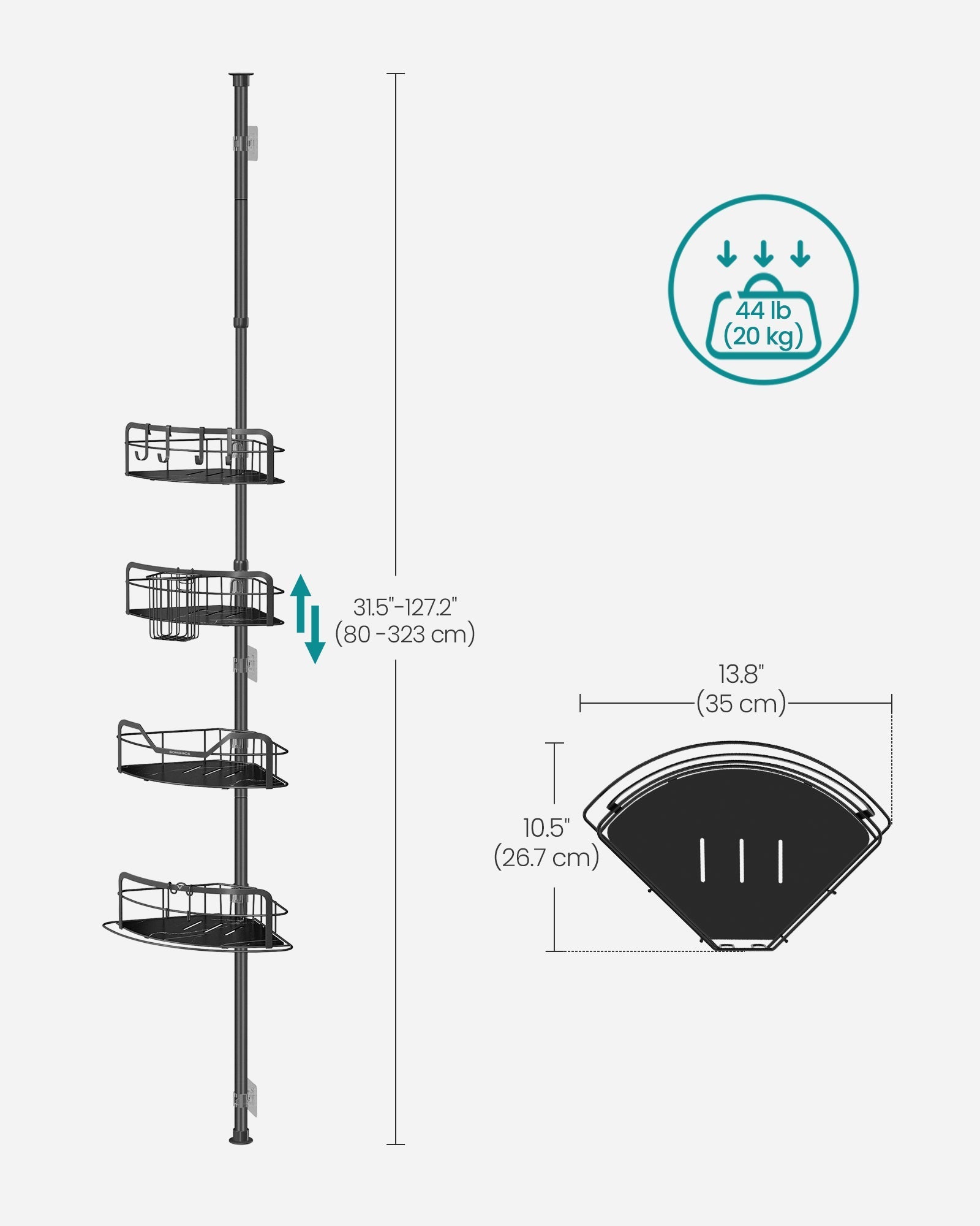 4-Tier Corner Shower Caddy - Ink Black - Rust-Resistant