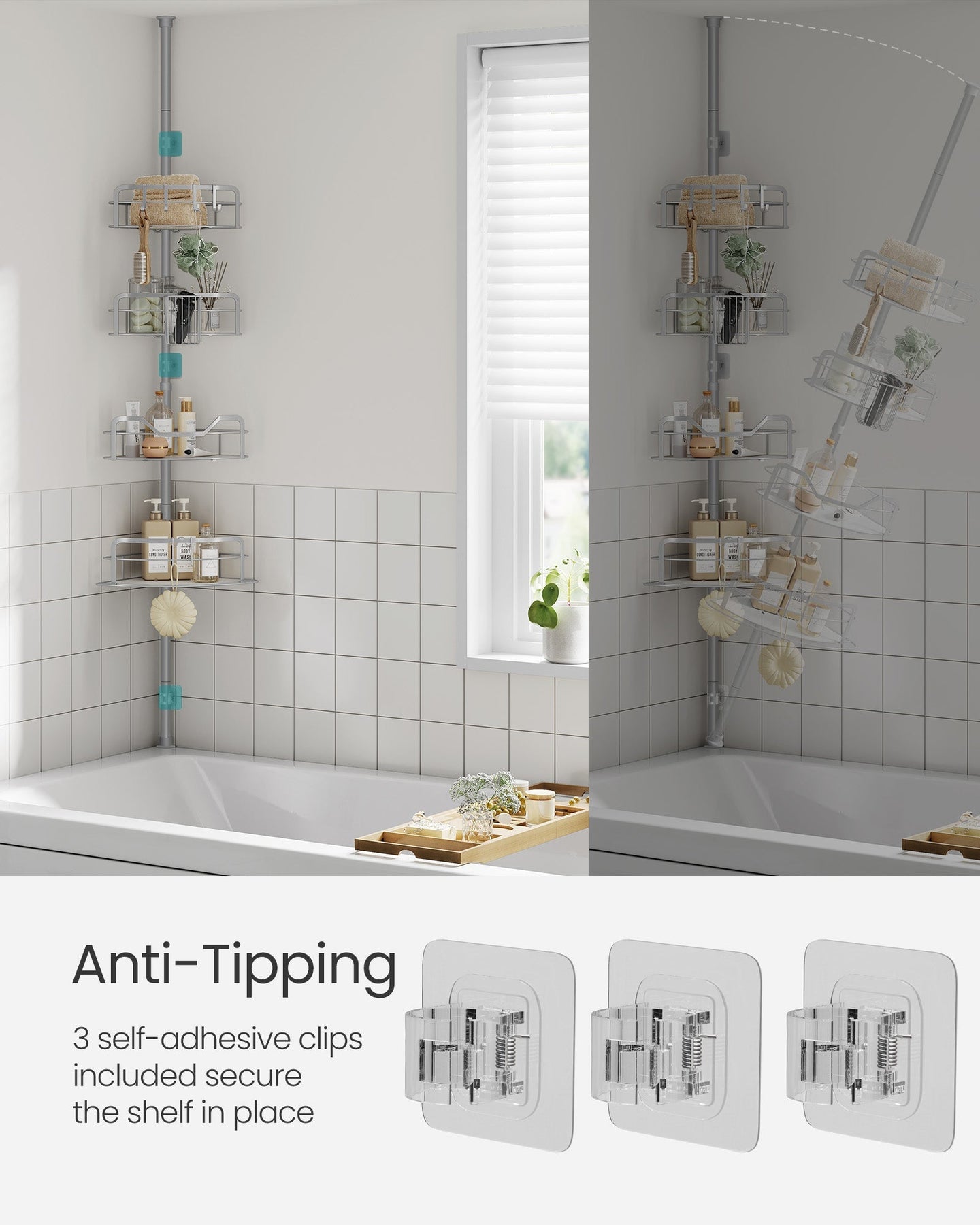 4-Tier Corner Shower Caddy - Dove Grey - Rust-Resistant