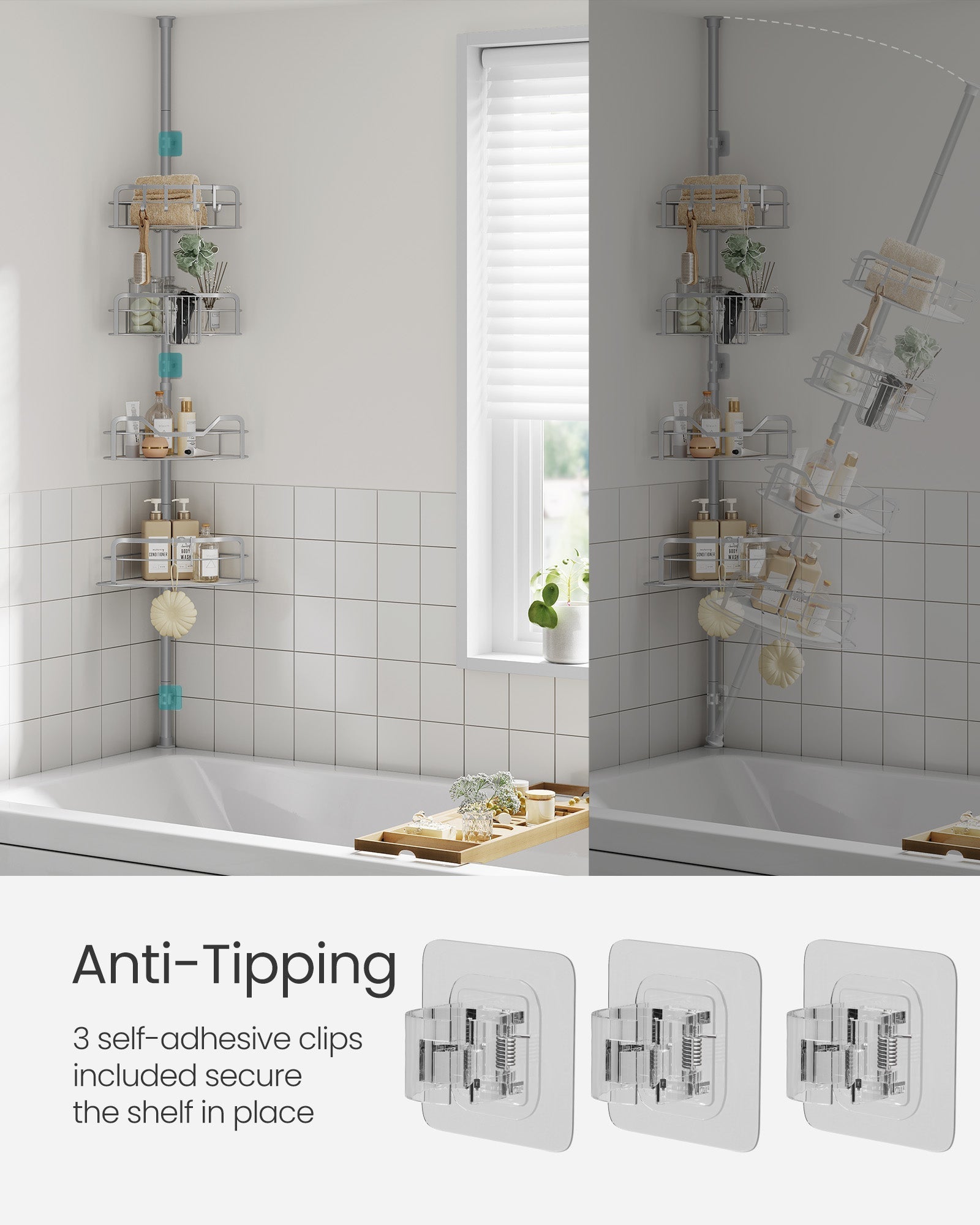 4-Tier Corner Shower Caddy - Dove Grey - Rust-Resistant