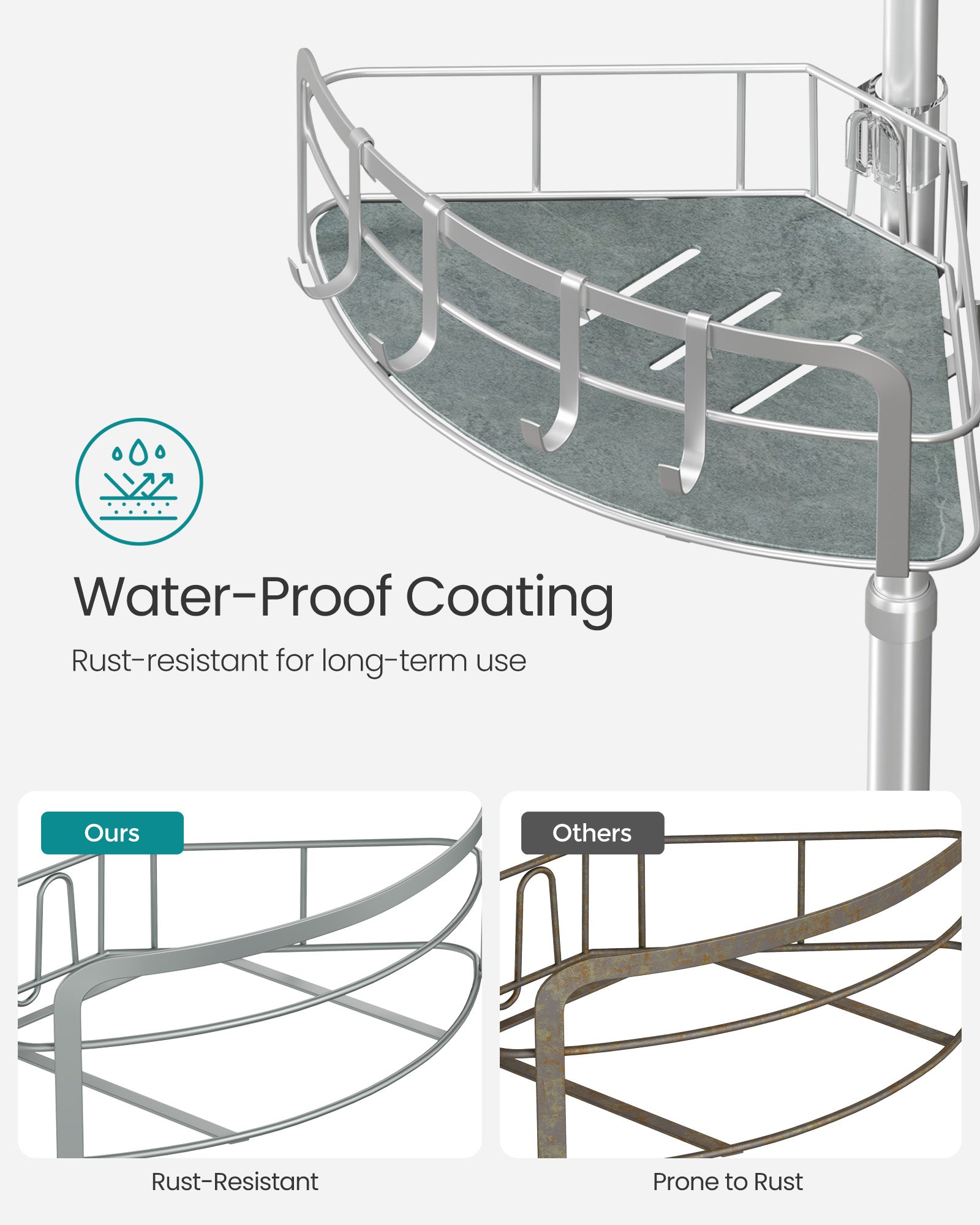 4-Tier Corner Shower Caddy - Dove Grey - Rust-Resistant
