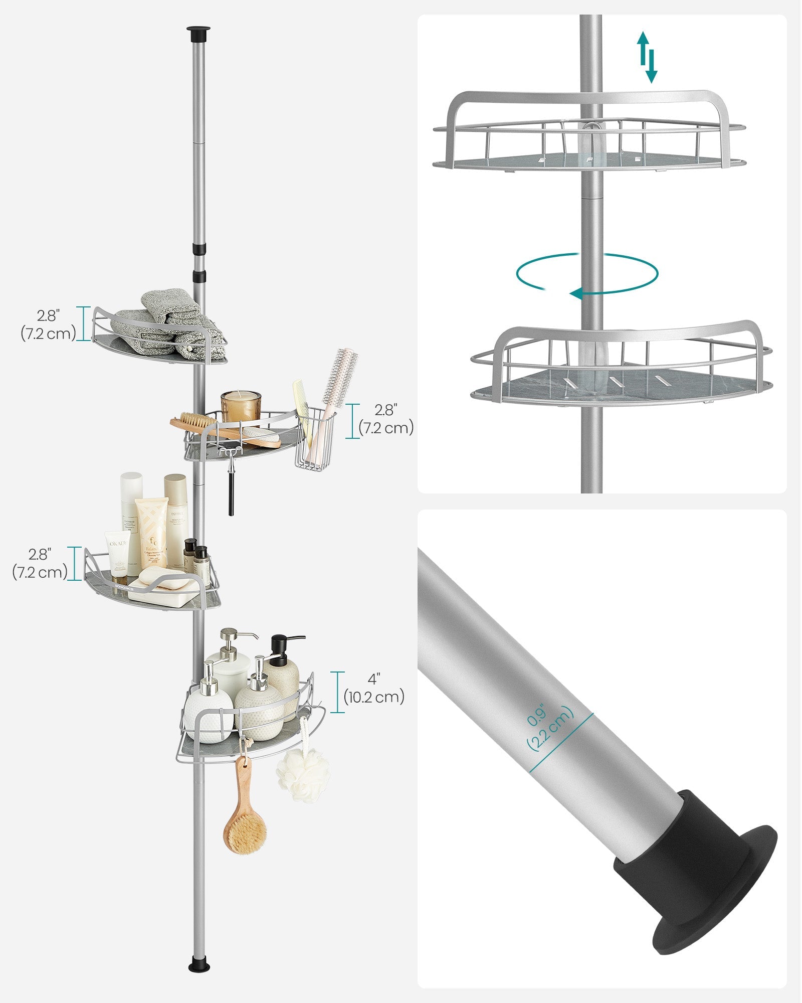4-Tier Corner Shower Caddy - Dove Grey - Rust-Resistant