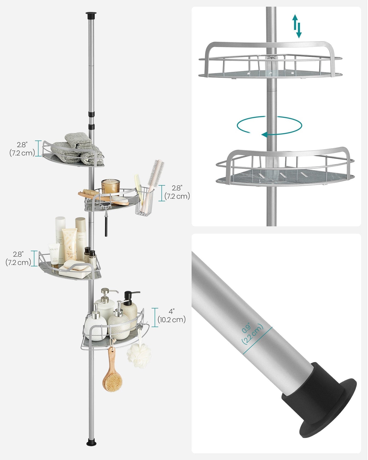 4-Tier Corner Shower Caddy - Dove Grey - Rust-Resistant