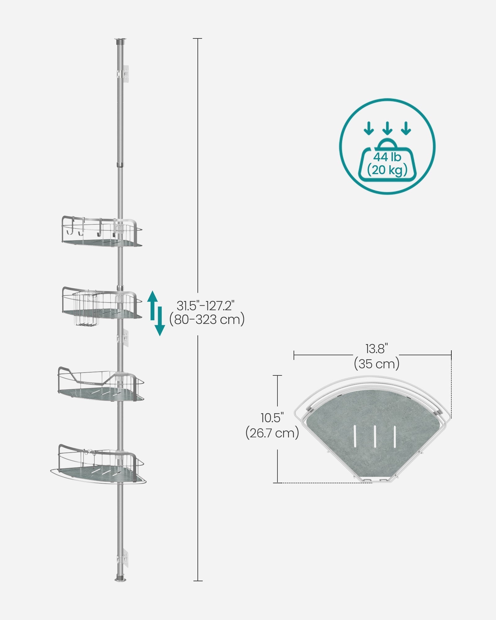 4-Tier Corner Shower Caddy - Dove Grey - Rust-Resistant