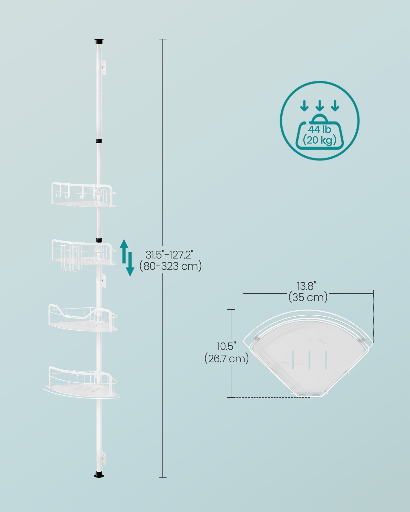 4-Tier Corner Shower Caddy - Cloud White - Rust-Resistant