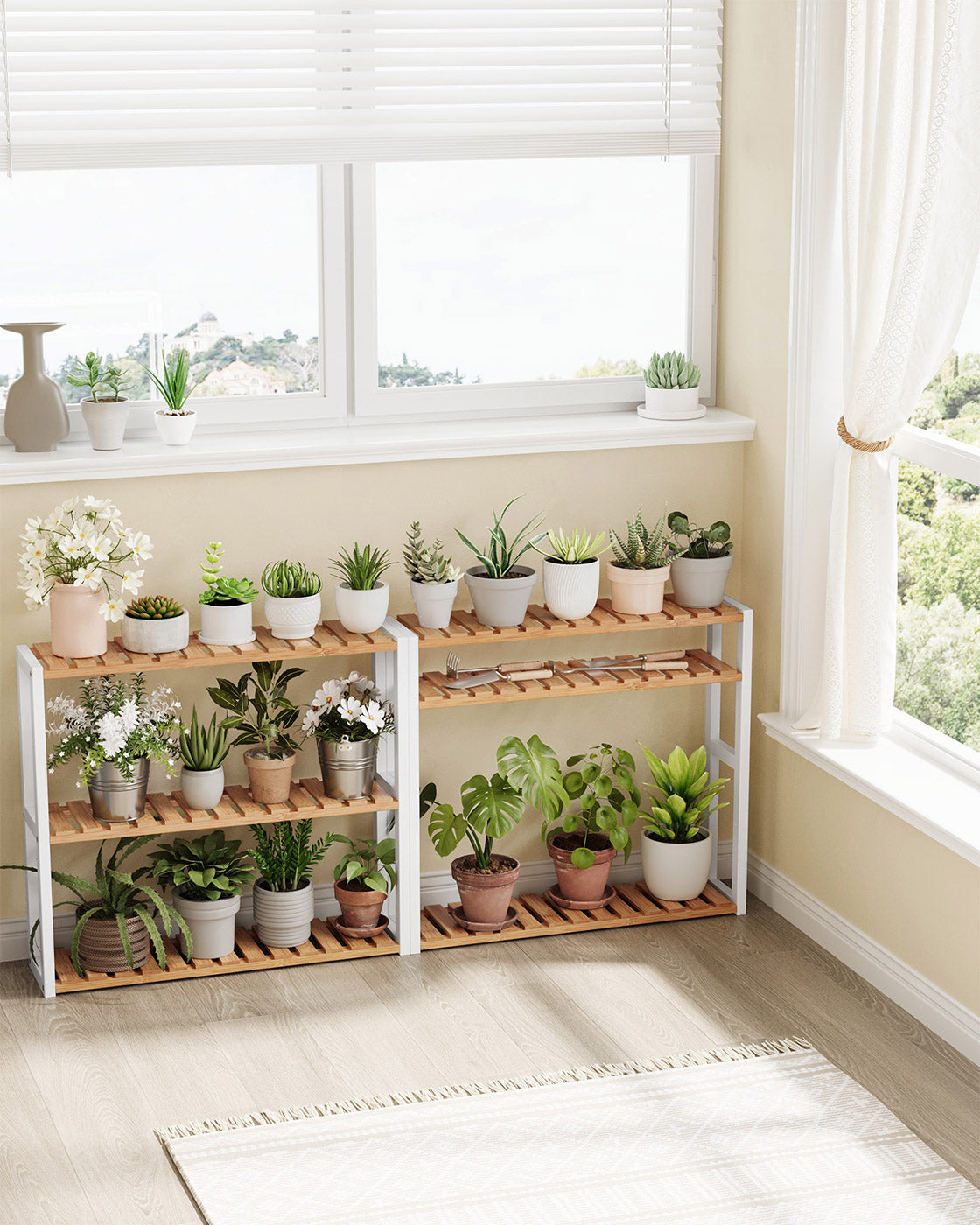 3-Tier Adjustable Bathroom Shelf - Bamboo - White